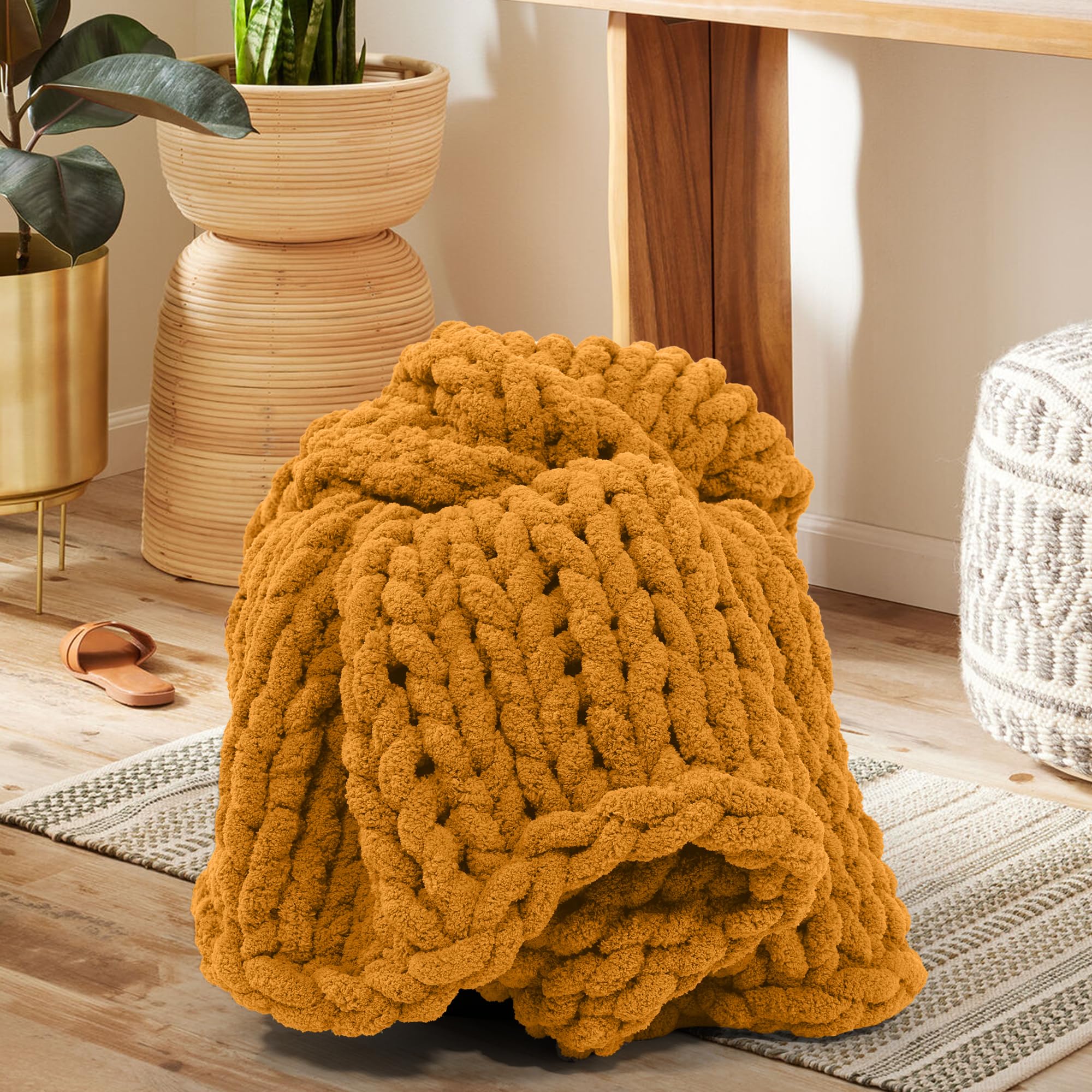 Touchat Chunky Knit Blanket Throw 50 60 Burnt Orange Crochet