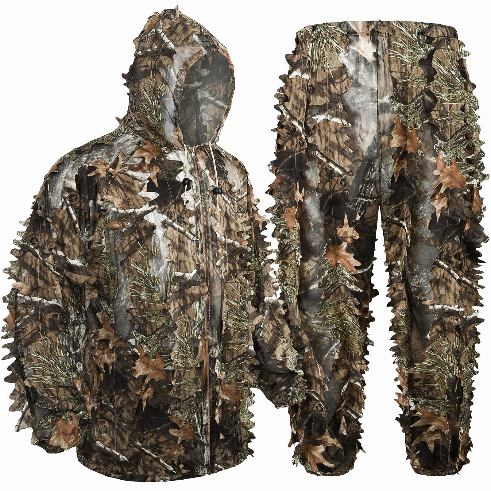 LOOGU 3D-Ghillie-Anzug mit Blättern, leicht, Camouflage-Anzug für Erwachsene, ideal für Airsoft, Jagd, Tierfotografie, Vogelbeobachtung, Halloween, Schießen…