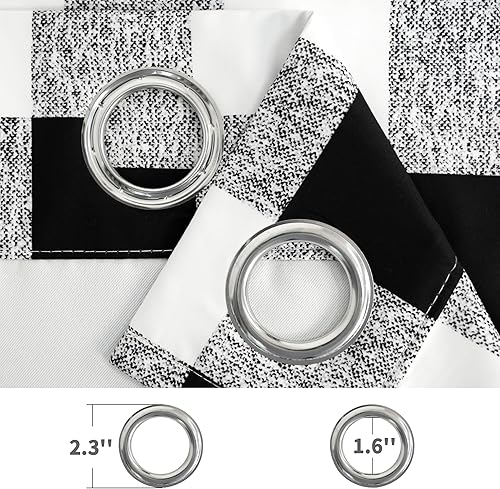 Vista 217 de DriftAway - Cortinas de ojales opacas, patrón a cuadros, forro térmico con aislamiento, blackout, impresas a cuadros, 2 capas, juego de 2 paneles