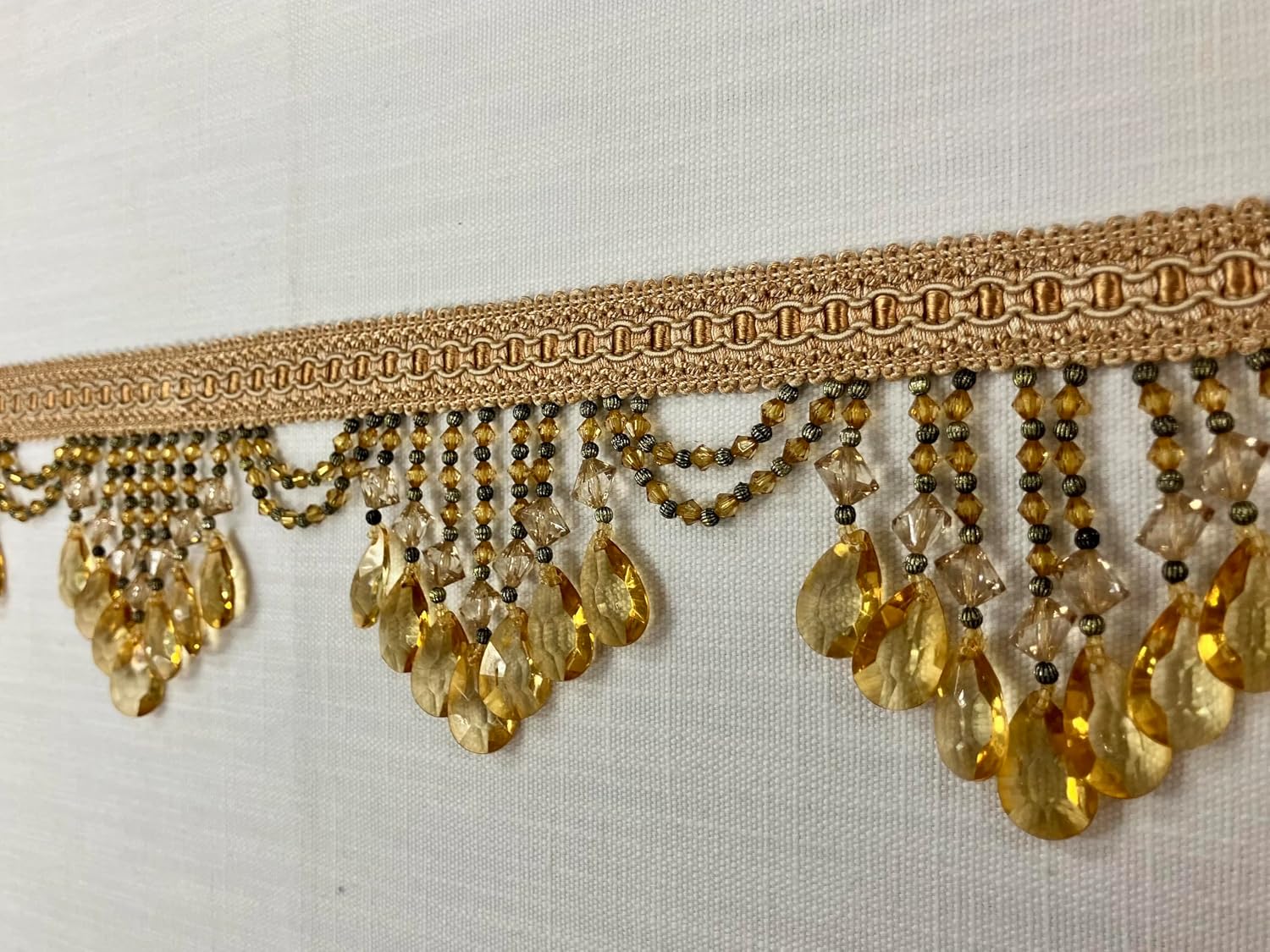Light Gold Lucite Crystal Beaded Tassel Fringe Trim 4.25" Width TF-78/12-2 Upholstery/Drapery/Interior Design/Home Furnishings