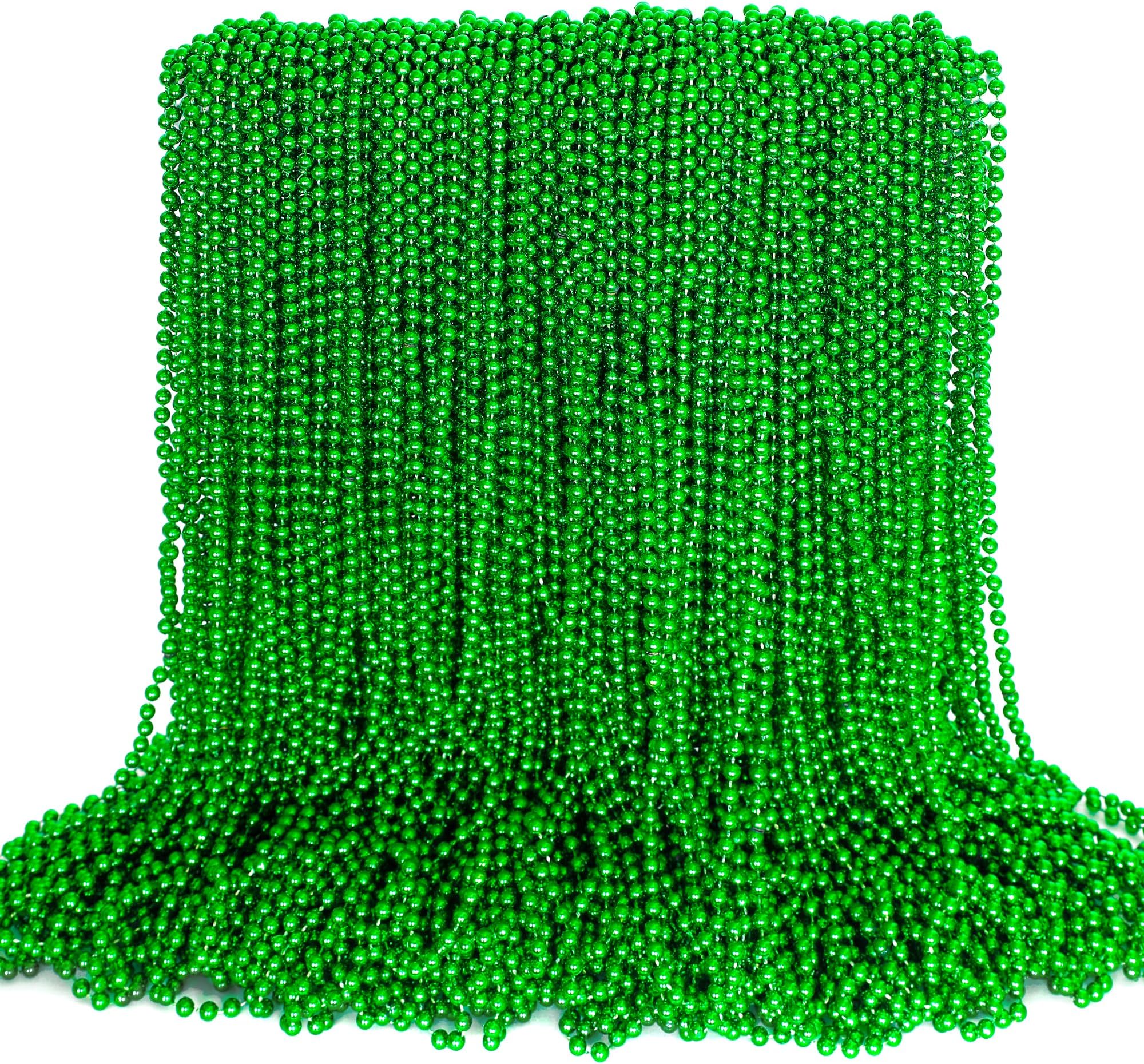 100PCS St Patricks Day Accessories, Green St. Patricks Day Beads Necklace, 33" Round Beads Irish Saint Patricks Necklaces Costume Bulk, Parade Throw Accessories for Wedding Birthday St. Patricks Decor