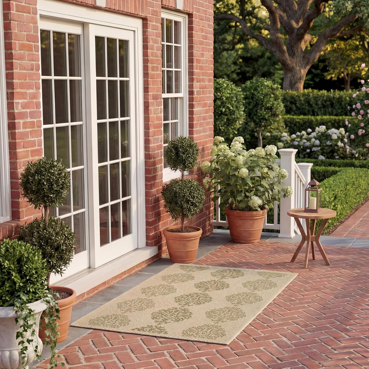 SAFAVIEH Courtyard Collection 2' x 3'7" Natural / Olive CY2720 Indoor/ Outdoor Waterproof Easy-Cleaning Patio Backyard Mudroom Accent-Rug