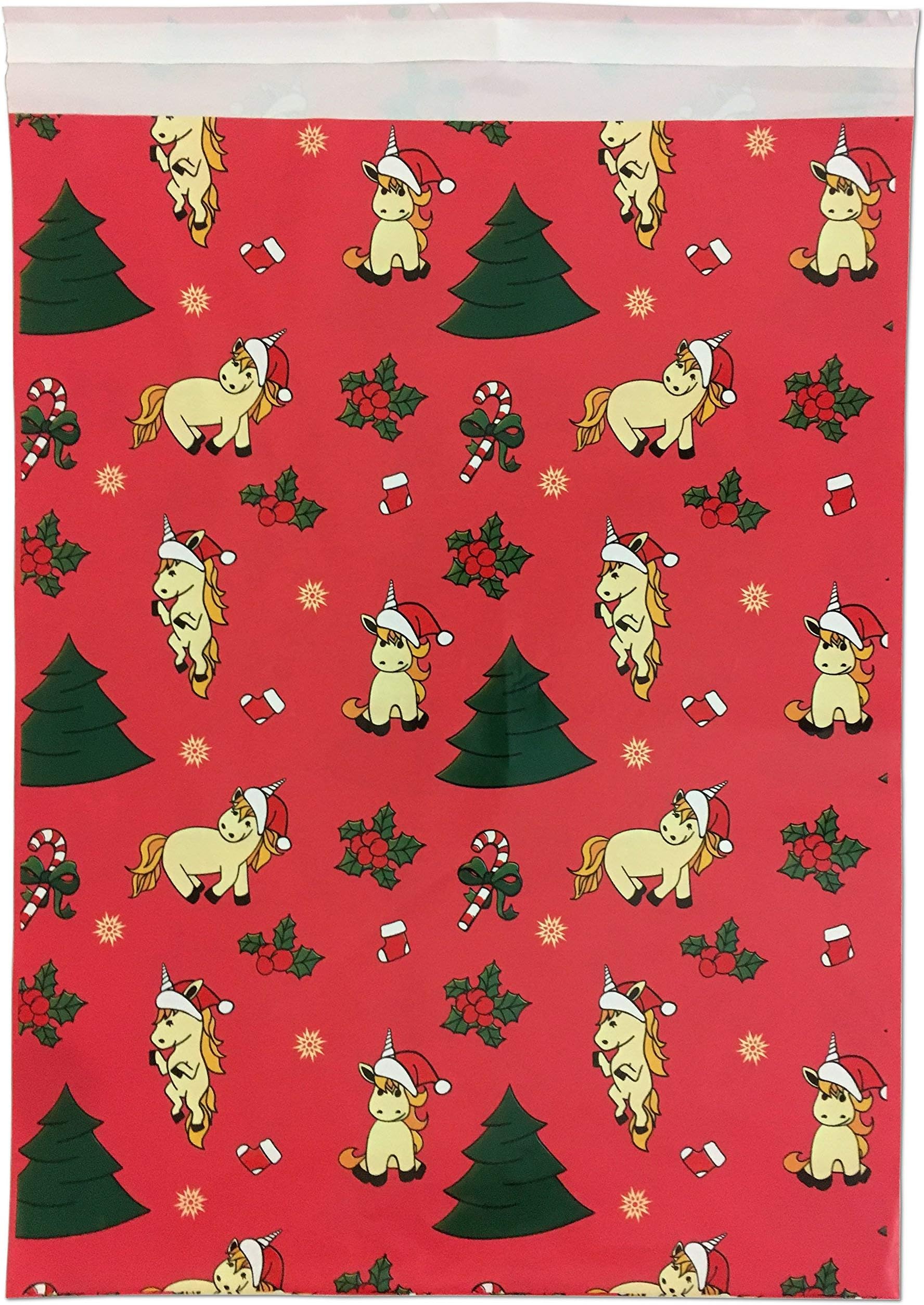 Poly Mailers, Christmas Holiday Unicorn Mailer Bags, 10x13, 25 Count Pack, Designer Print Packaging and Shipping Envelopes with Self Seal Flap