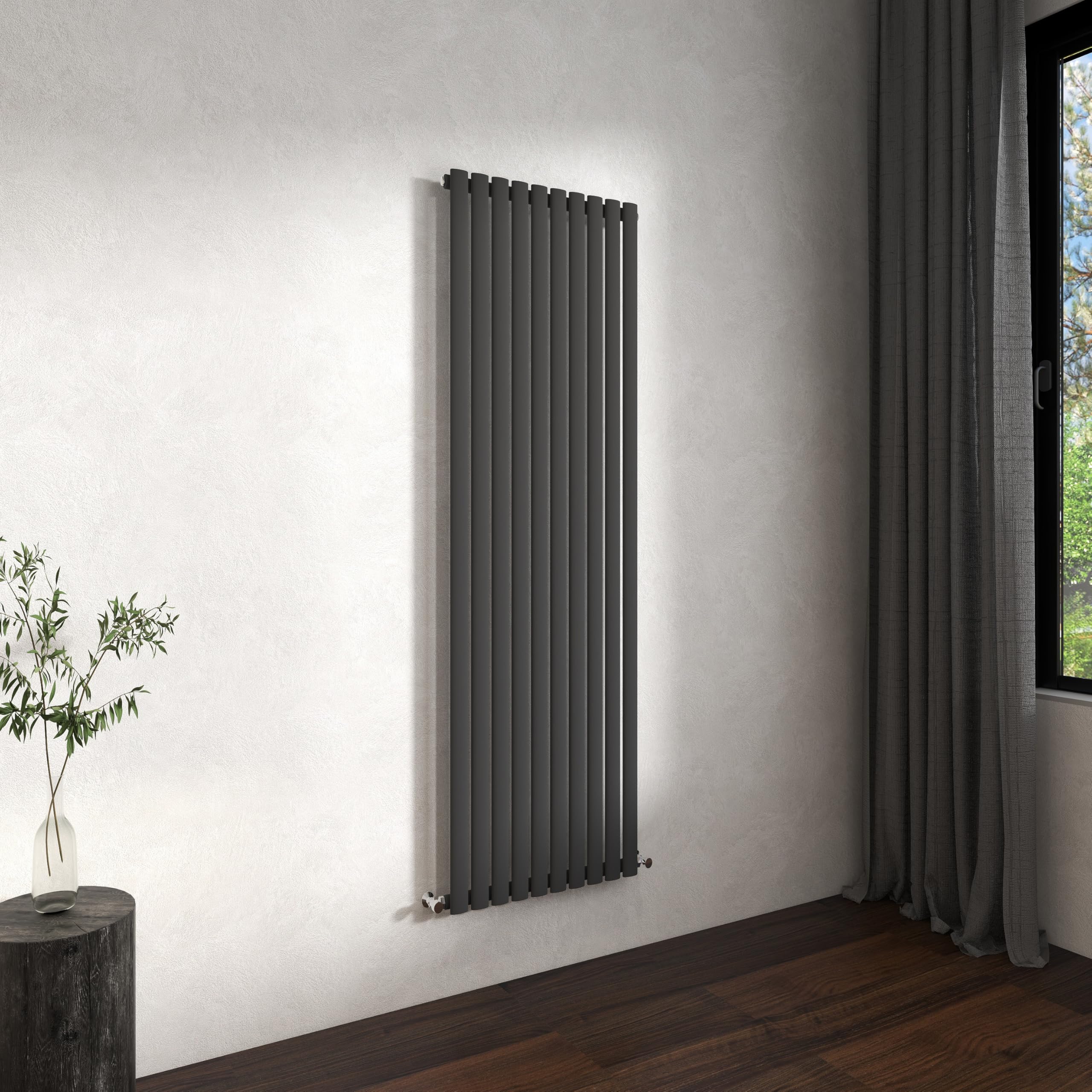 Traditional Vertical Oval Column Radiator, 1600x590mm Anthracite Modern Heating Radiators, Single Panel Wall Mounted Heater Rads, Perfect for UK Hallway, Living Room Central Heating,Tall Radiator
