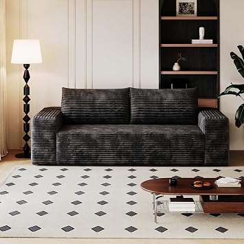 71" Cloud Boneless Loveseat Sofa, 3 Seater Foam Floor Couches, Modern Corduroy Deep Seat Sofa, Small Upholstered Couch for Living Room, Bedroom, Conference Room, Apartment, No Assembly Black