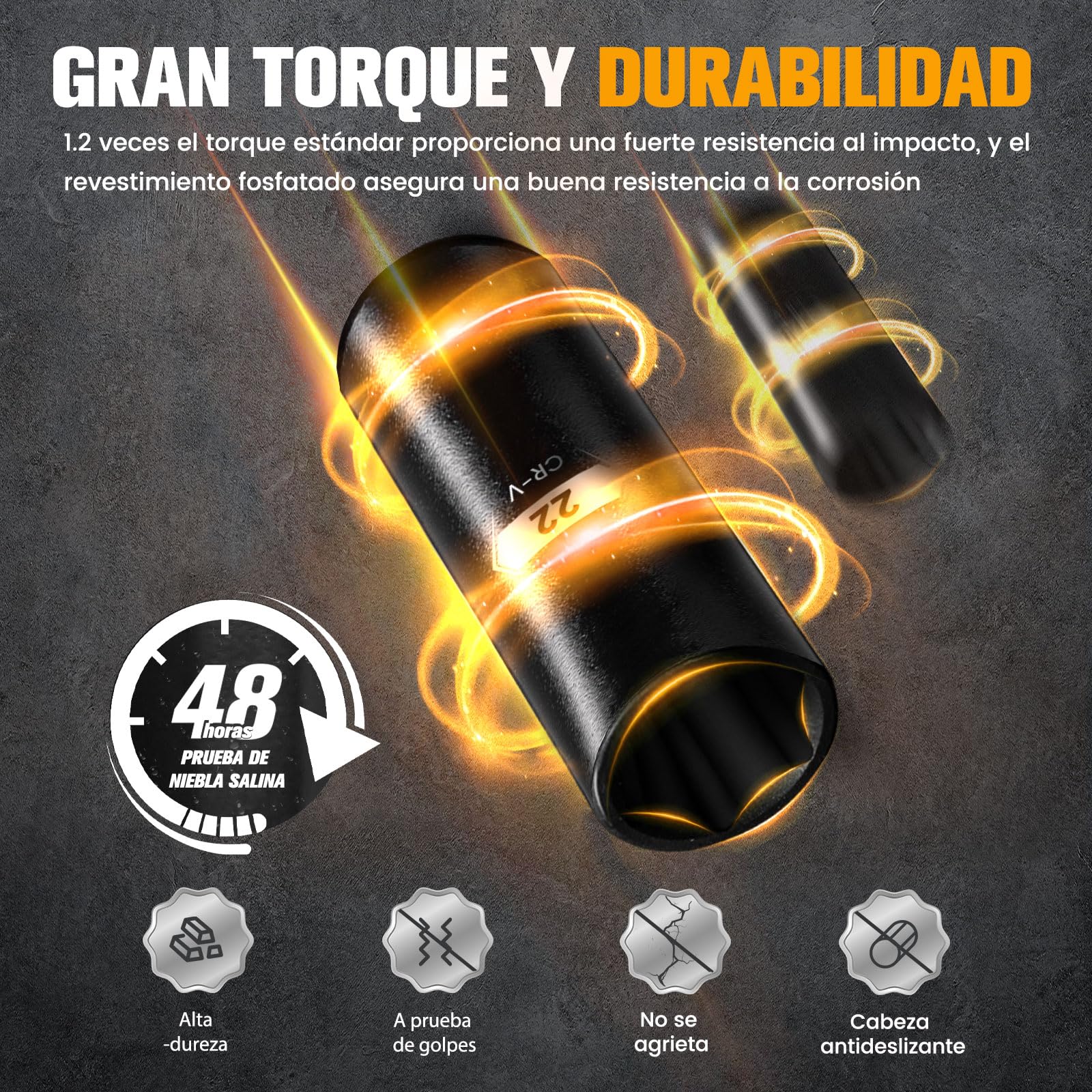 Set di chiavi a bussola a impatto profondo da 1/2", 29 pezzi standard a 6 punti SAE e misure metriche (3/8" - 1", 10-24 mm), acciaio al cromo vanadio, con barre di estensione a impatto da 3", 5