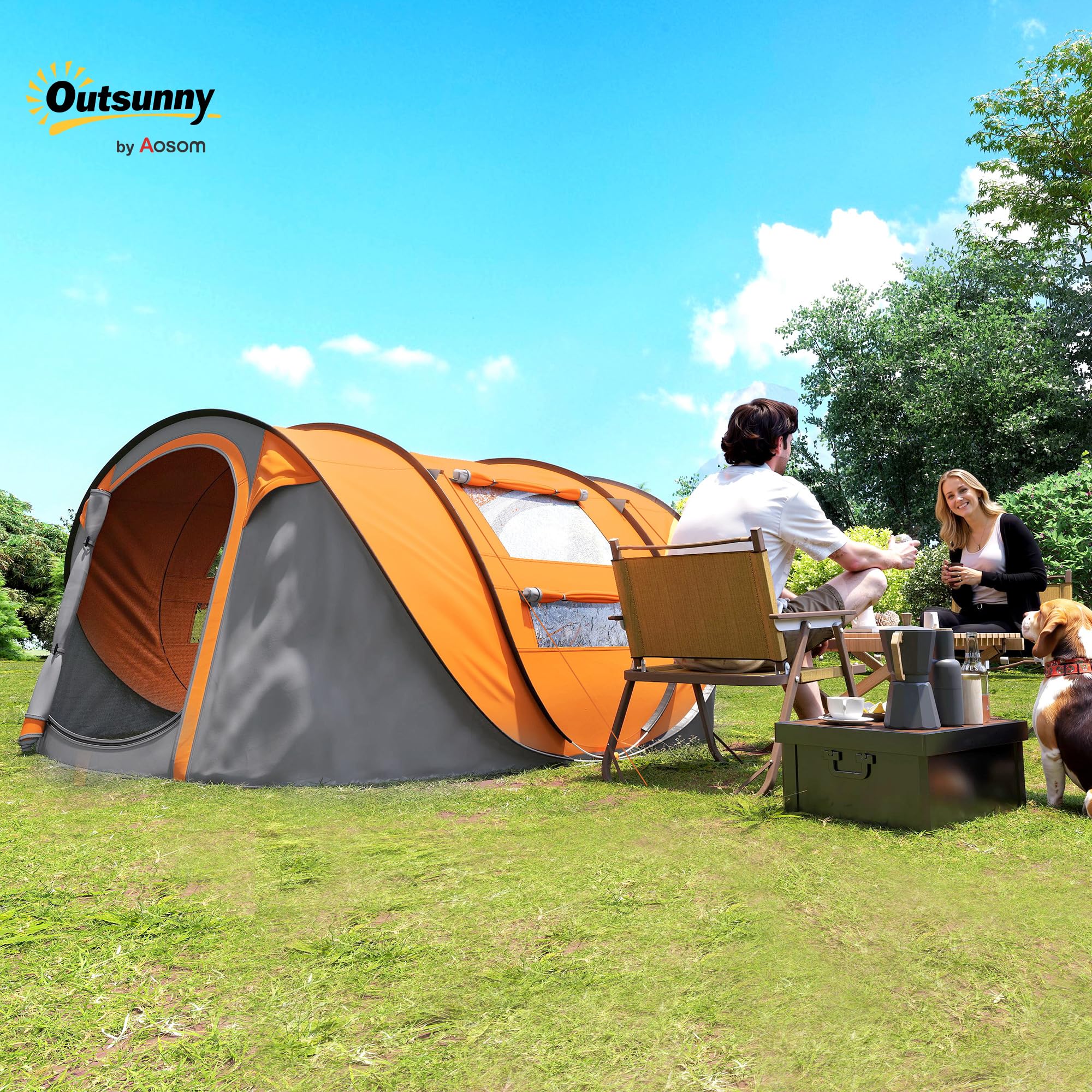 Outsunny Tenda da Campeggio Pop Up 4 Persone 2000mm Anti UV 20+ 263.5x220x123 cm Arancione