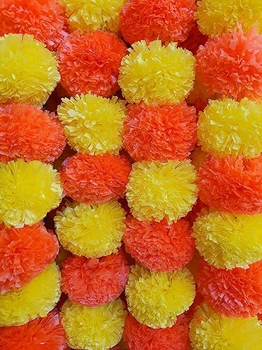 Miniatura 3 de D.Guirnalda de flores artificiales de caléndula naranja y amarilla de 5 pies para fiestas, bodas, Diwali Mehndi Pooja Festival y decoración
