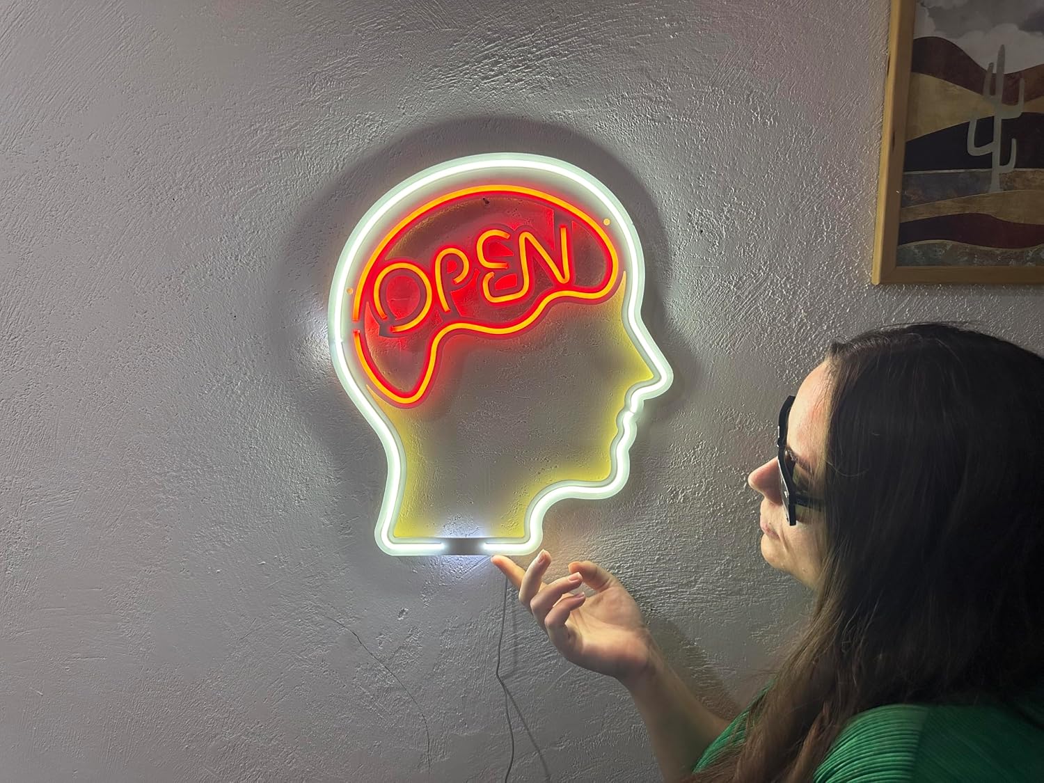 Open Mind Neon Metal Sign, Neon Sign, Neon Wall Art, Bright and Unique Neon Wall Art, Stunning Neon Sign for Anyroom (With Remote Control)