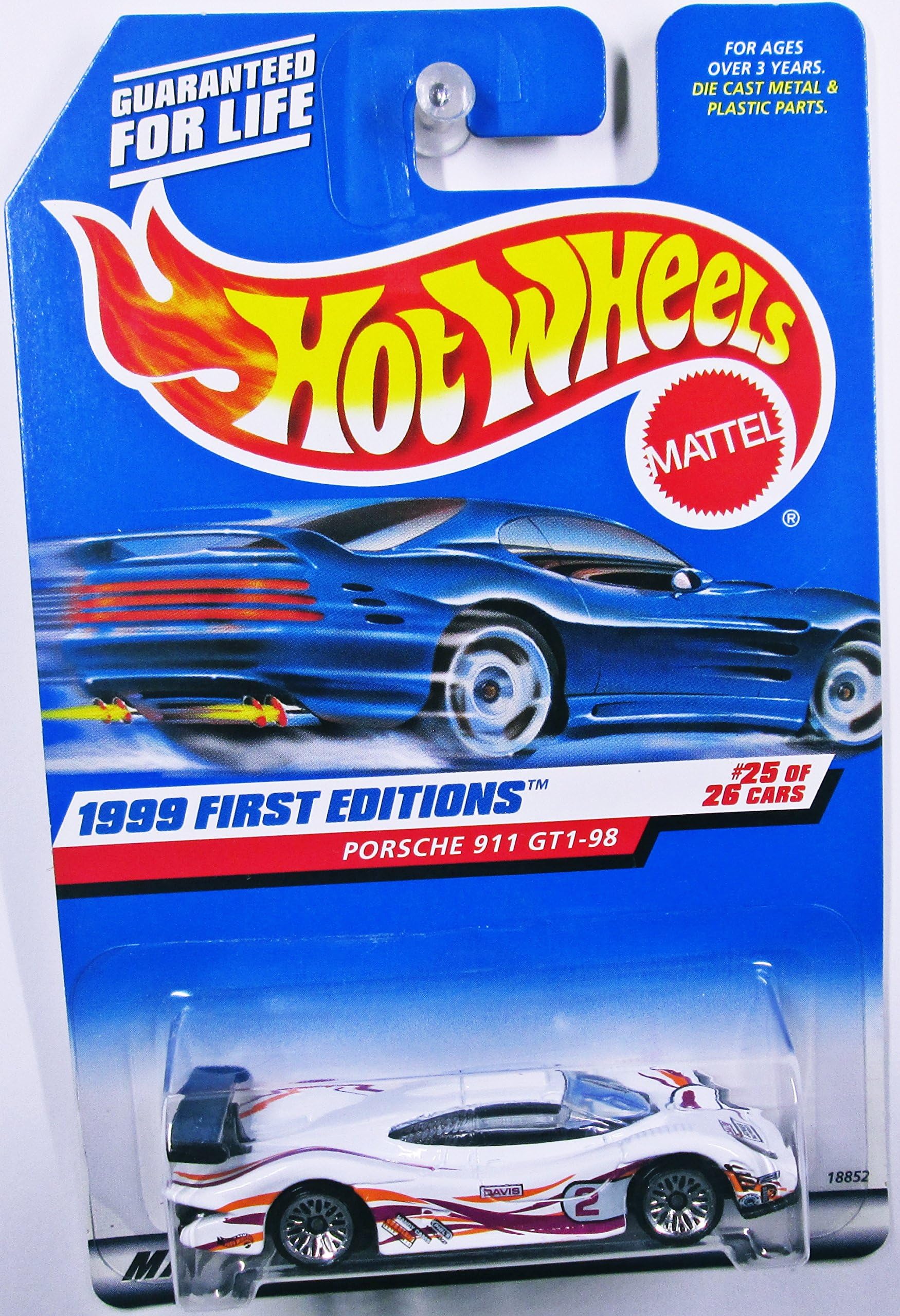 1999 - Mattel - Hot Wheels - First Editions - Porsche 911 GT1-98 - #25 of 26 - Collector #676 - White w/ Racing Graphics - 1:64 Scale Die Cast - New - Out of Production - Limited Edition - Collectible