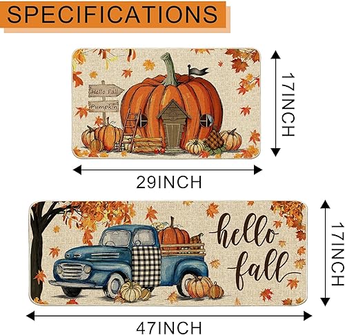 Miniatura 3 de Hexagram Juego de 2 alfombras y tapetes de cocina de otoño, tapetes decorativos de cocina para piso, calabazas de otoño para el hogar, 17 x 29 y 17