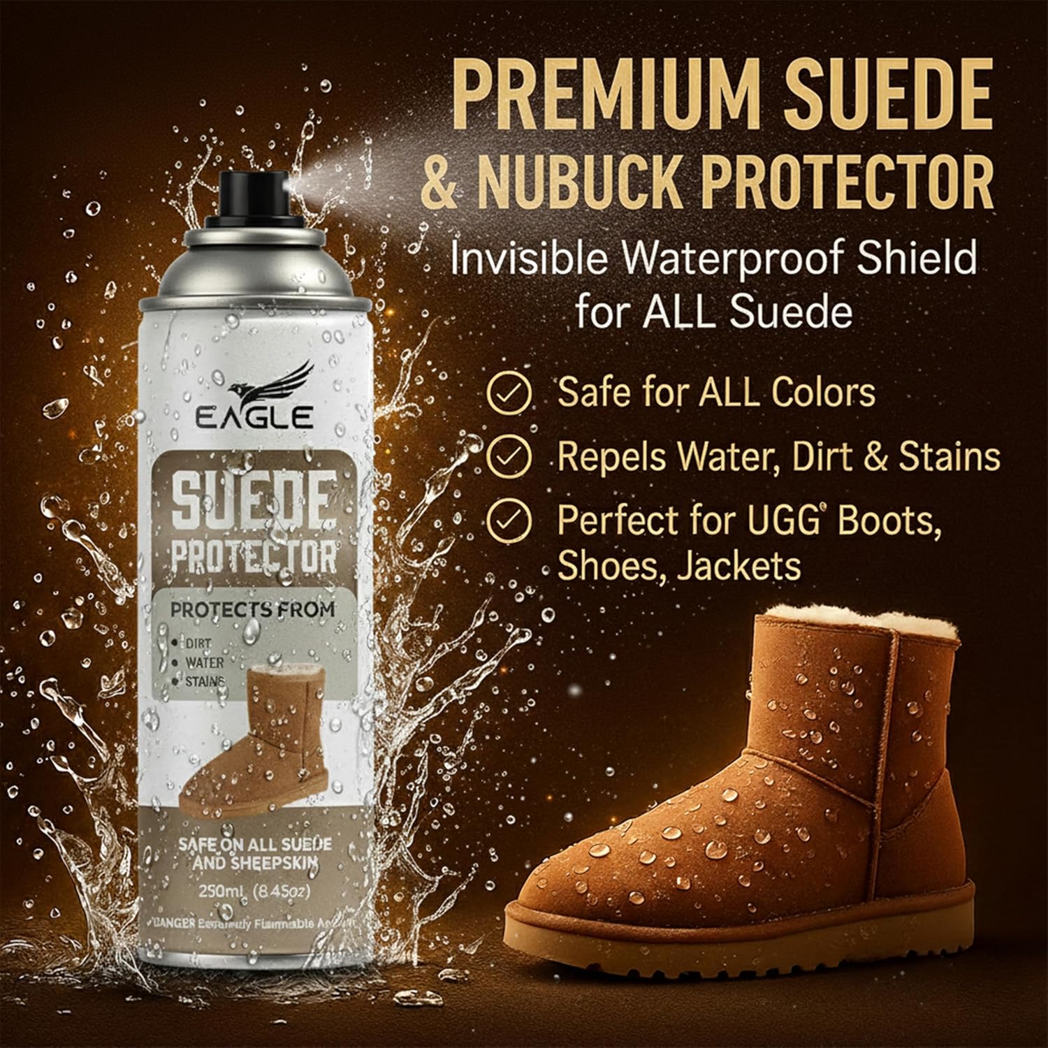 Eagle Suede & Nubuck Protector Spray 250mL – Waterproofing Spray Compatible with UGG Boots & Jackets | Protects from Water, Stains, Dirt & Salt | Quick-Dry Invisible Suede Shield - Image 7