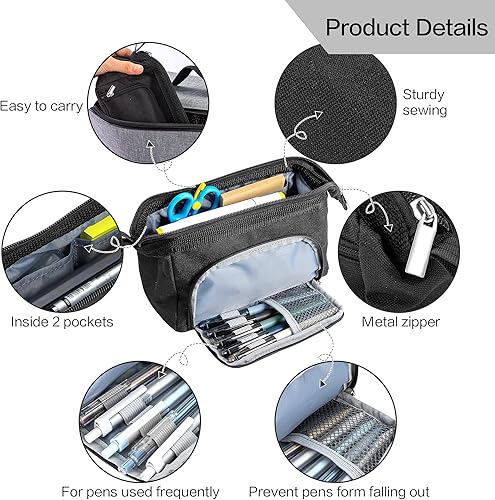 Miniatura 4 de deli Estuche para lápices de gran capacidad, estuche para bolígrafos, bolsa de almacenamiento grande para rotuladores, bolsa de papelería para