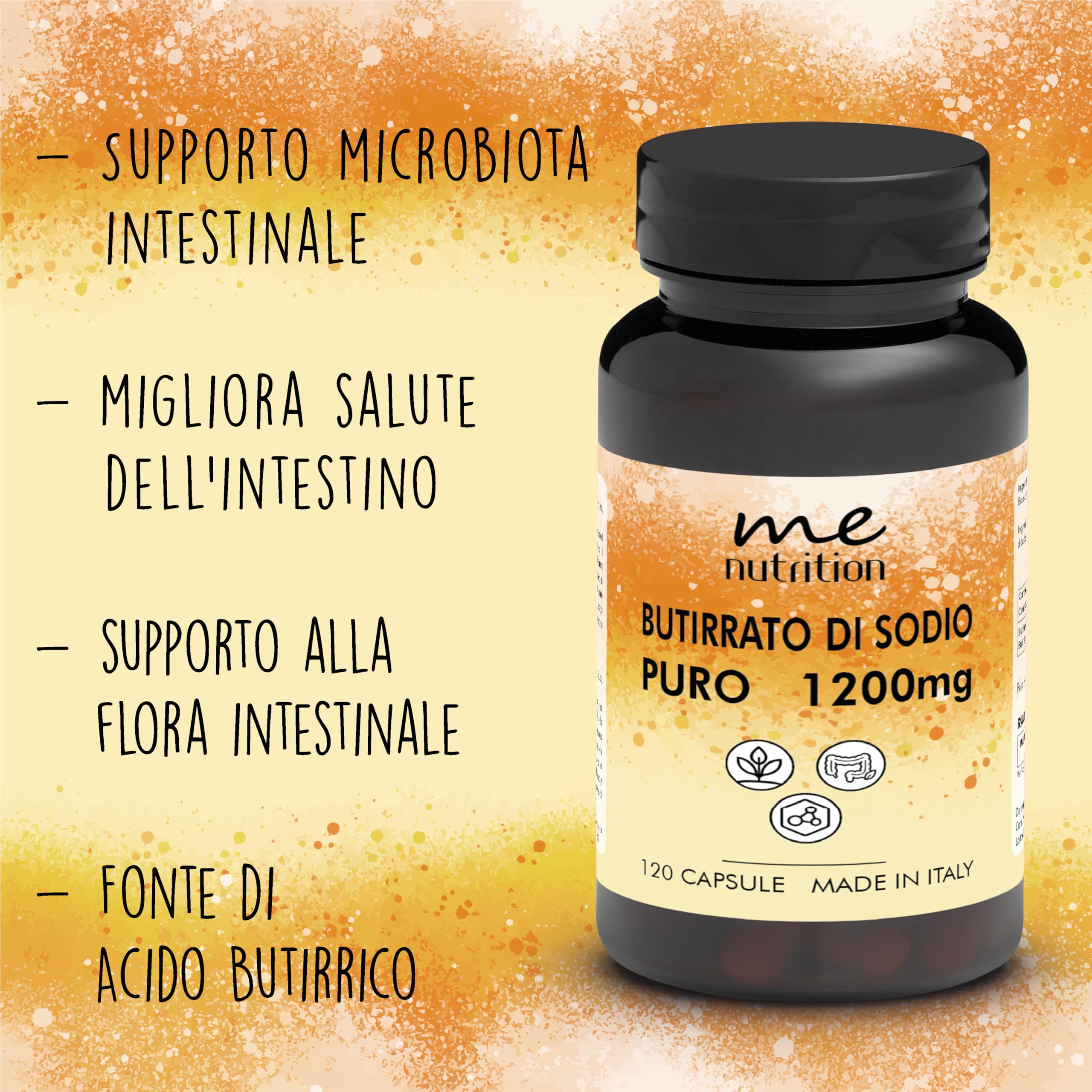 Butirrato di Sodio Puro 1200mg per dose - 120 Capsule - Supporto al Microbiota Intestinale, Benessere per Intestino e Funzionalità Digestiva - Fonte di Acido Butirrico - Made in Italy Me Myeasy