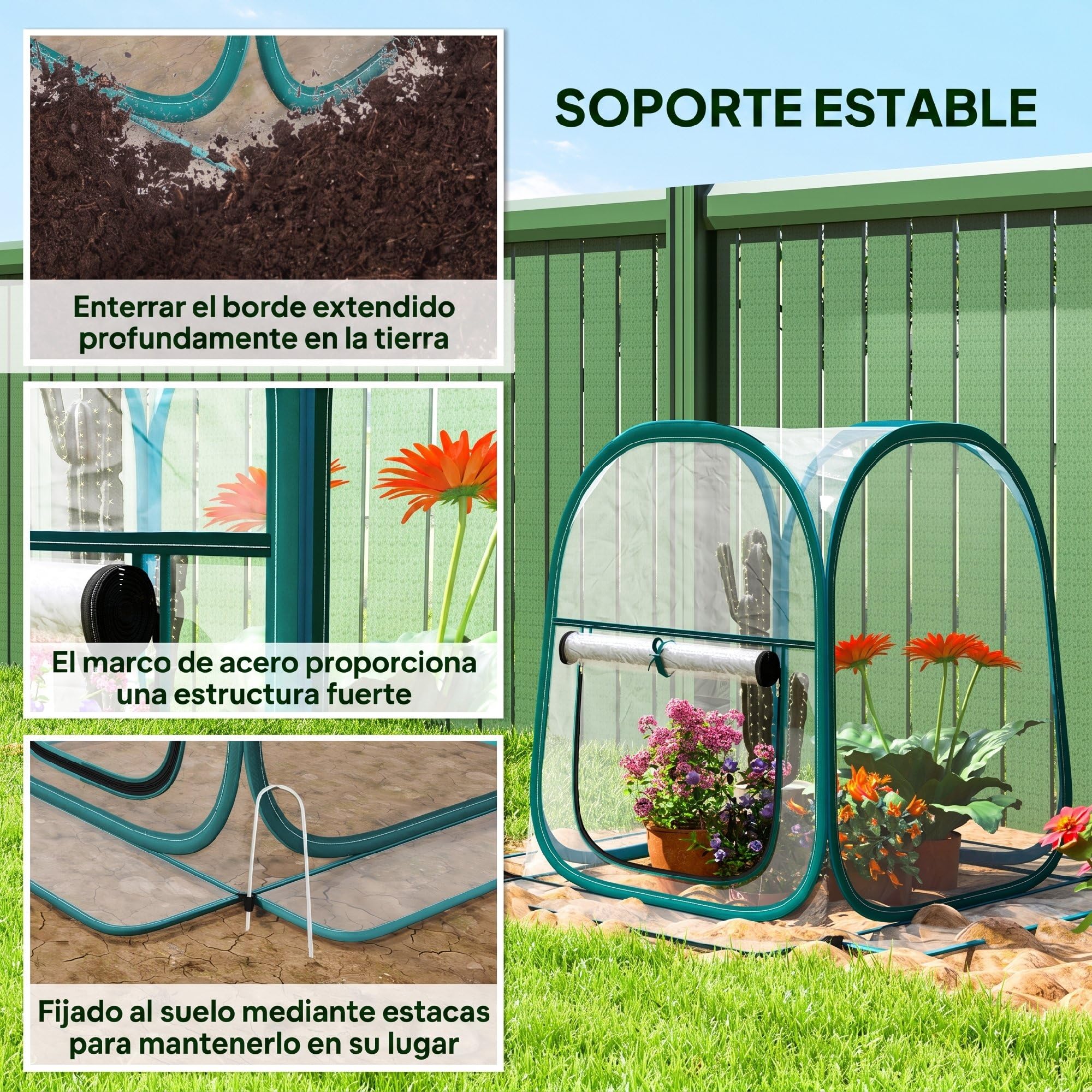 Outsunny Mini Invernadero Plegable Pop-up, Invernadero Exterior Transparente con Puerta Enrollable y Cubierta de Plástico, Contraviento, para Cultivar Plantas, Flores, 70x70x80 cm, Transparente
