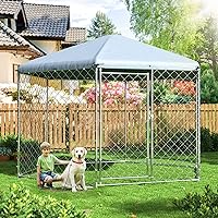 Vista 8 de Polar Aurora Perrera para perros al aire libre con techo, jaula grande para perros en el exterior con puerta de metal, perrera resistente