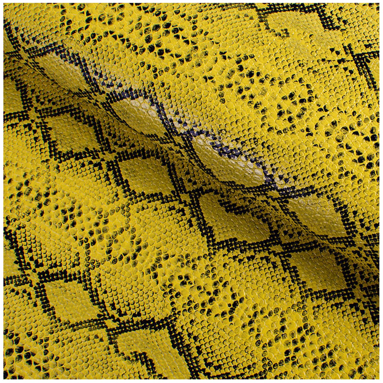 Savaal Yellow Faux Leather Snake Pattern Leather，0.6Mm Thick Faux Leather Fabric，Leatherette Soft Feel Material，54 Inch Wide（138Cm），Upholstery Textured Material，Sold By The Metre(Size:1m)