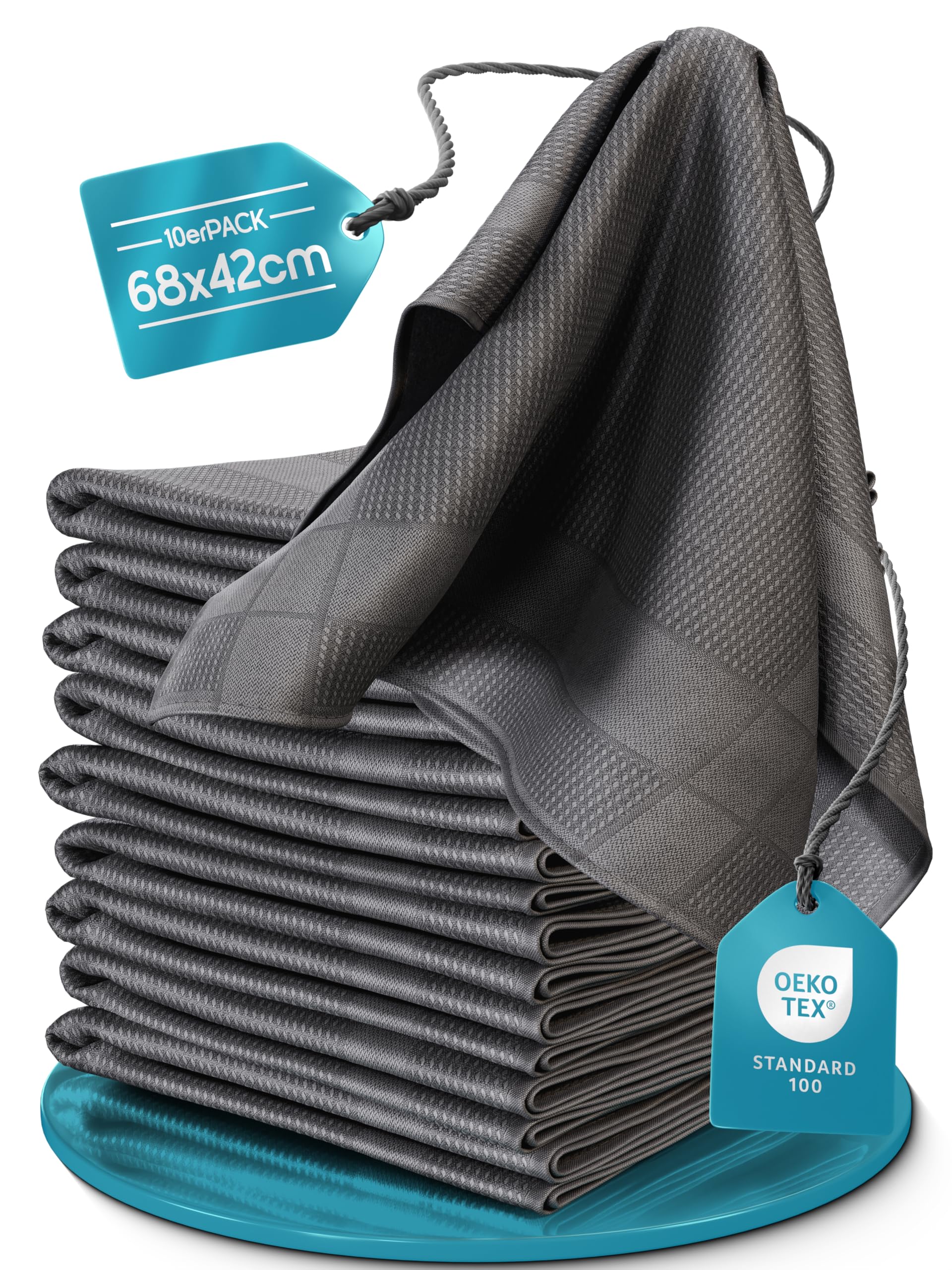 Microfaser Geschirrtücher Set 68x42cm Hochsaugend & Schnelltrocknend Streifenfrei bis 95°C Waschbar trocknergeeignet fusselfrei Küchenhandtücher (10, Grau, 68x42cm)