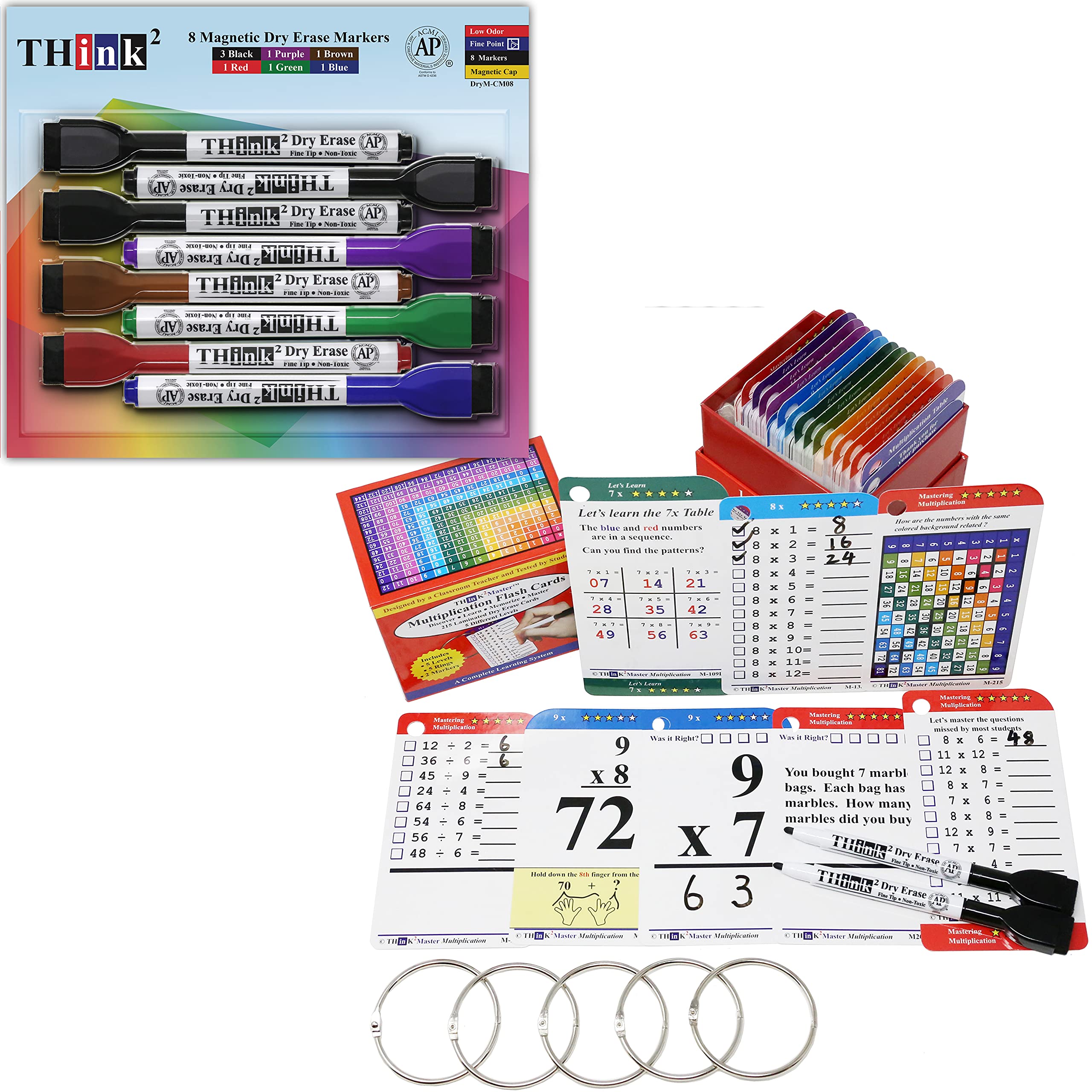 Buy Think2Master Premium 215 Laminated Multiplication Flash Cards & [8 Markers 6 Colors