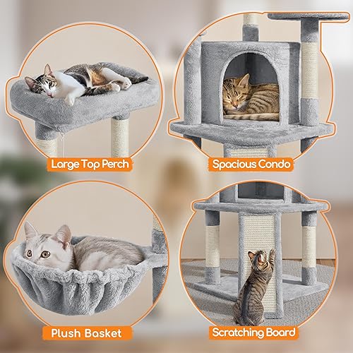 Miniatura 4 de Yaheetech Árbol para gatos, torre para gatos de 42 pulgadas para gatos de interior, casa para mascotas con gran pedestal y postes para rascar y