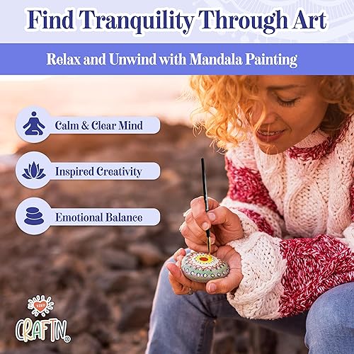 Miniatura 6 de Kit de pintura Mandala – Kit de arte y manualidades para adolescentes y adultos – Kit de pintura acrílica y metálica de 67 piezas – Incluye sellador