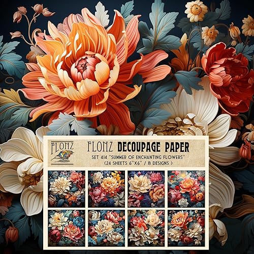Decoupage - Paquete de papel (24 hojas de 6 x 6 pulgadas) Summer of Enchanting Flowers # Japan Watercolor Vintage Style Pattern Paper Paper para