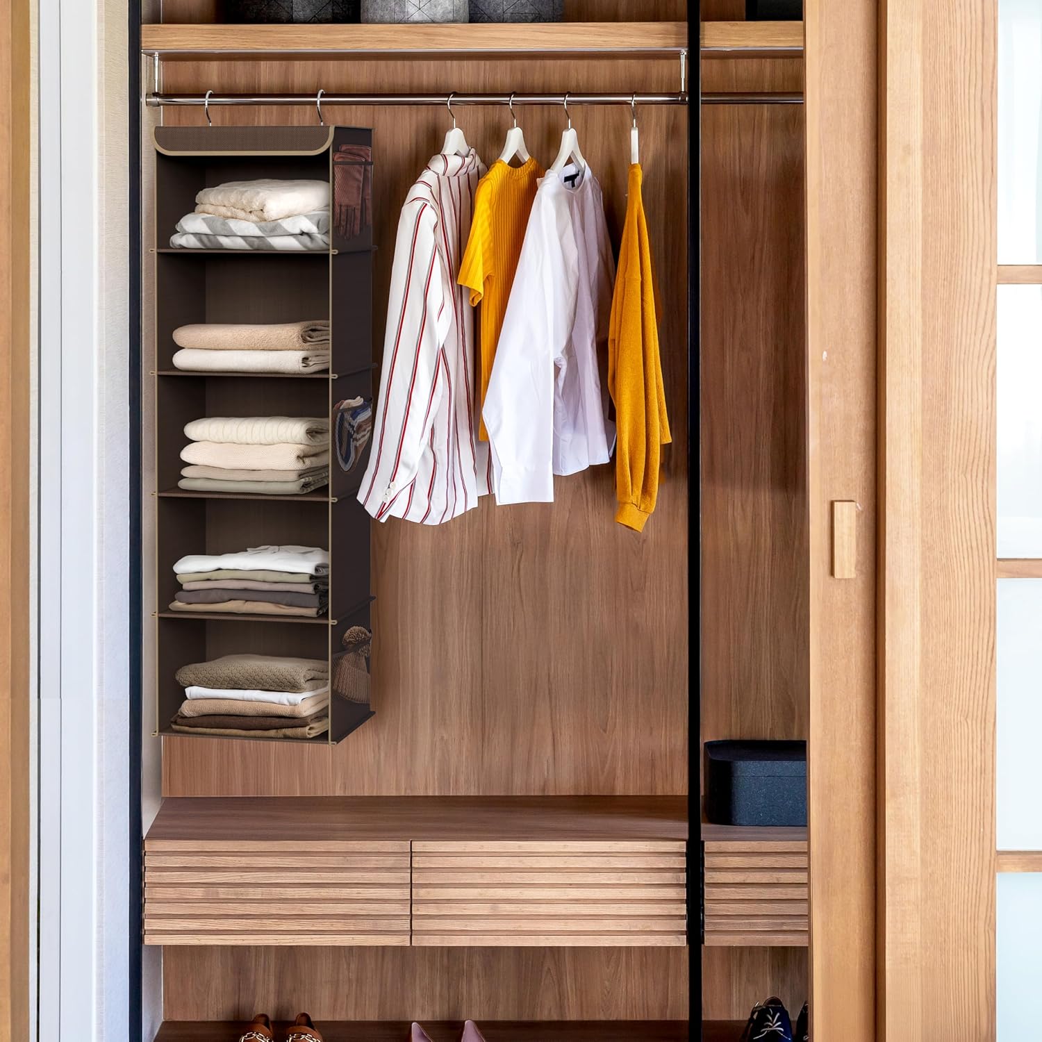 5 Shelf Hanging Closet Organizer, Brown