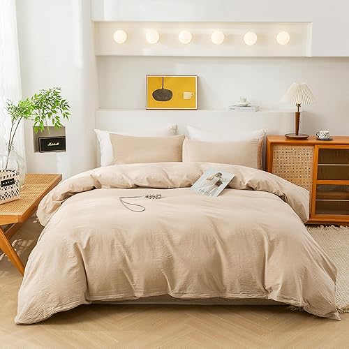 Miniatura 212 de ECOCOTT Funda de edredón tamaño King, juego de ropa de cama de 3 piezas, 100% algodón lavado, suave y transpirable con cierre de cremallera, 8 lazos