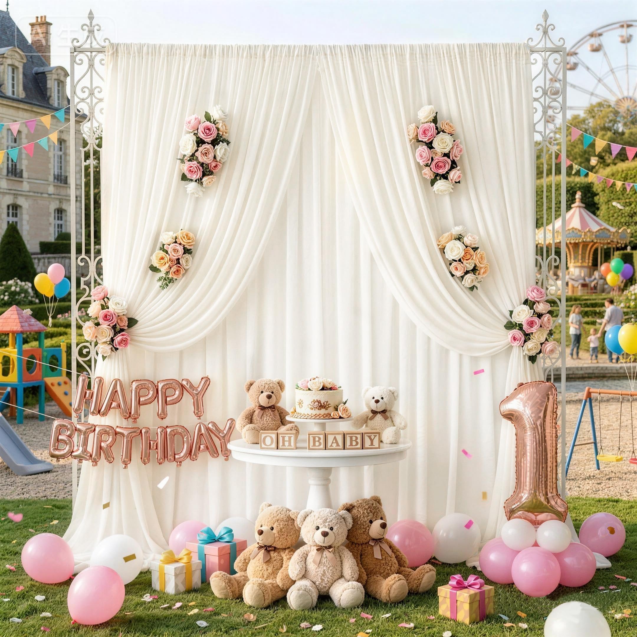 4er Set Elfenbein Chiffon Stoff Hintergrund Vorhang 1,5x3m Tüll Drape für Hochzeitsbogen Standesamt Fotografie Party Deko weiches glattes Tuch