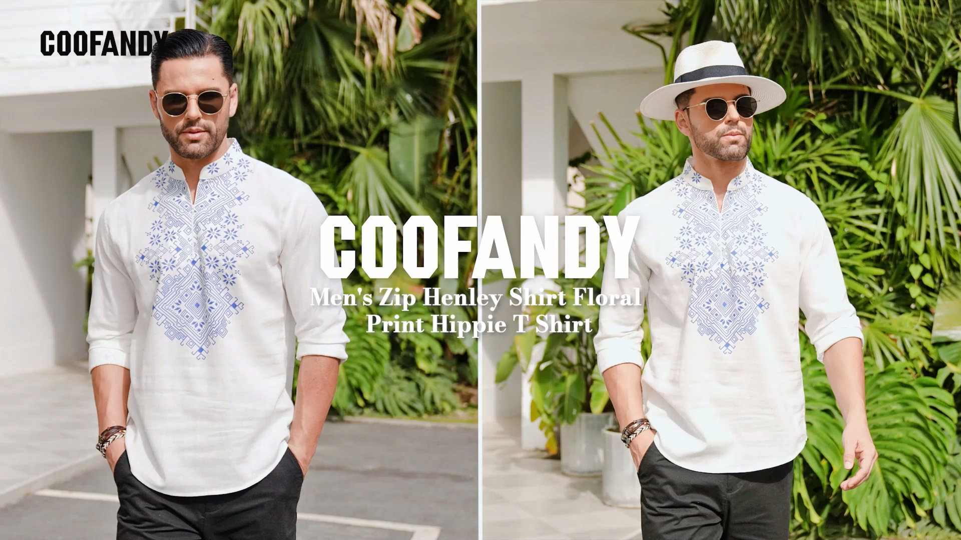 Amazon.com: COOFANDY Mens Shirt Henley White Floral Print Casual