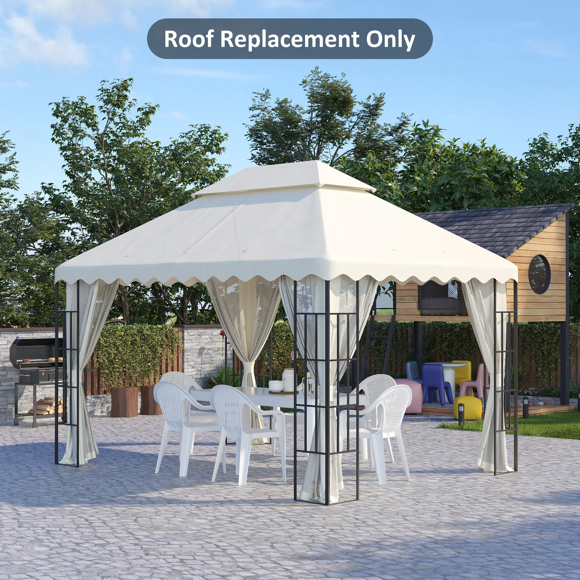 Toile De Rechange Outsunny Pour Pavillon 4x3m - Tissu Polyester 180g/m² Anti-UV Crème