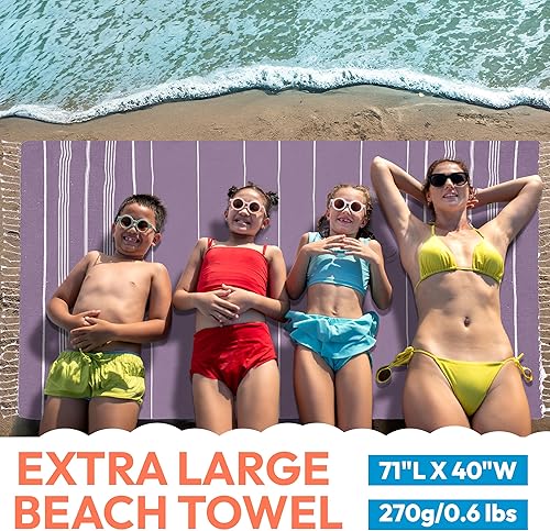 Miniatura 2 de LIFENSTEO Toalla turca de playa turca de gran tamaño, resistente a la arena, prelavada, 100% algodón turco, de secado rápido, compacta, ligera para