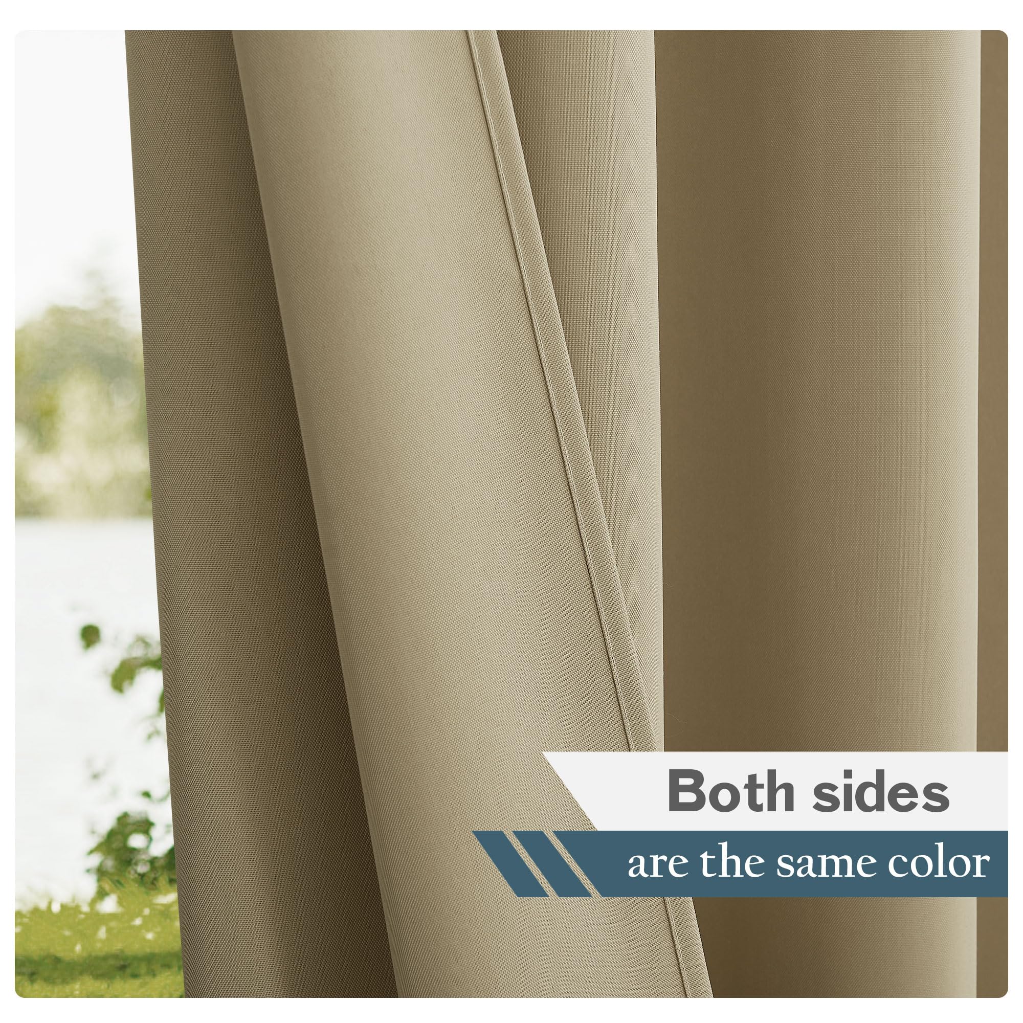 PONY DANCE Outdoorvorhänge mit Klett-Schlaufen Outdoor Vorhang Wasserdicht Sonnenschutz & Sichtschutz Gardinen für Pavillon & Terrasse Schlaufenschal 2er Set H 213 x B 140 cm, Taupe
