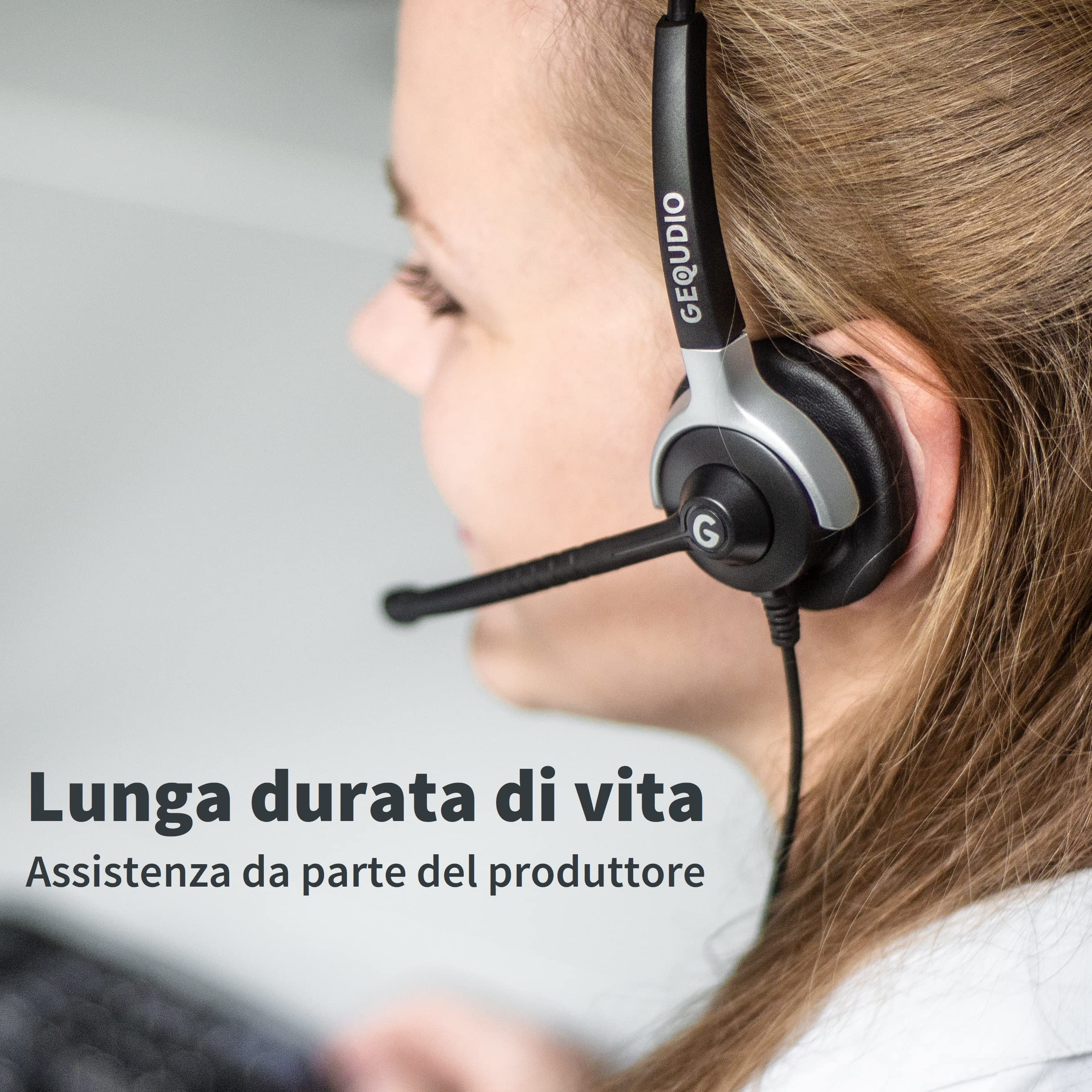GEQUDIO Cuffie telefoni adatto a Unify OpenStage 30 40 60 80 OpenScape, innovaphone telefono con connettore RJ - Cuffie e microfono Cuscinetti di ricambio - 60g di peso (1-altoparlante)