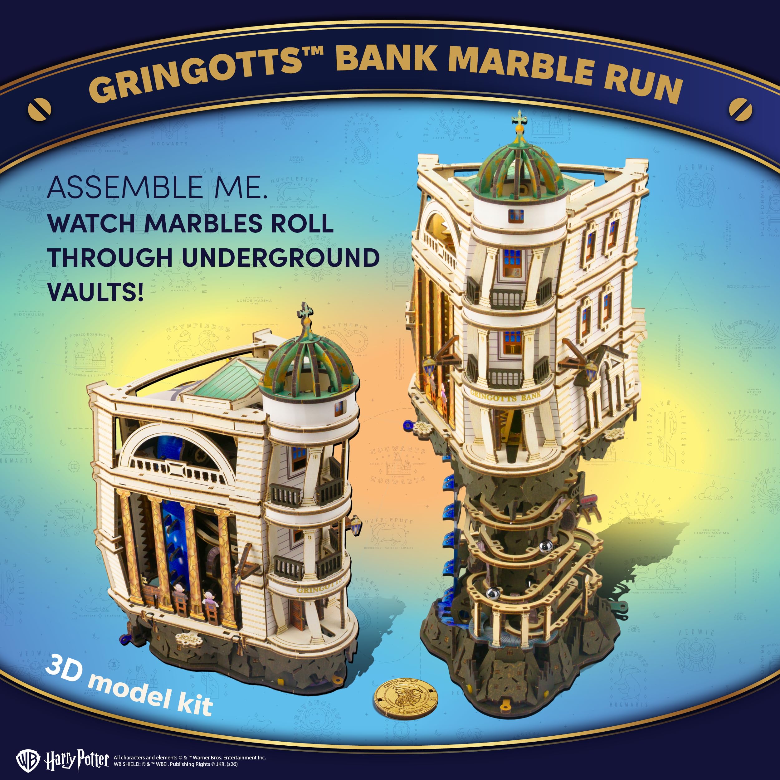 UGEARS Harry Potter Gringotts Bank Marble Run 3D Puzzle - Drewniane Puzzle 3D dla Dorosłych, Mechaniczny Zestaw Modelarski DIY, Kreatywny Zestaw Konstrukcyjny, Łamigłówka Drewniane Modele