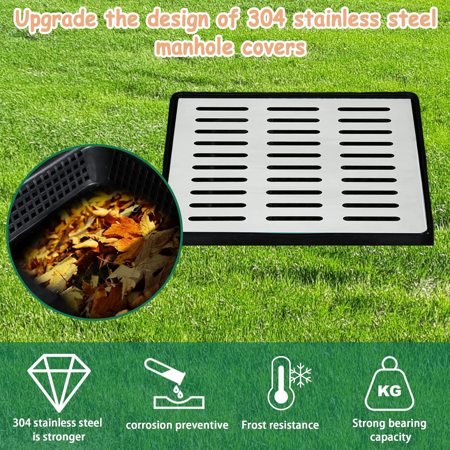 18x18x24 in Large Catch Basin with 304 Stainless Steel Grate,Catch Basin for Drainage with Debris Basket,French Drain Catch Basins Without Pre Drilled Holes are Suitable for Courtyards (18x18x24 in)