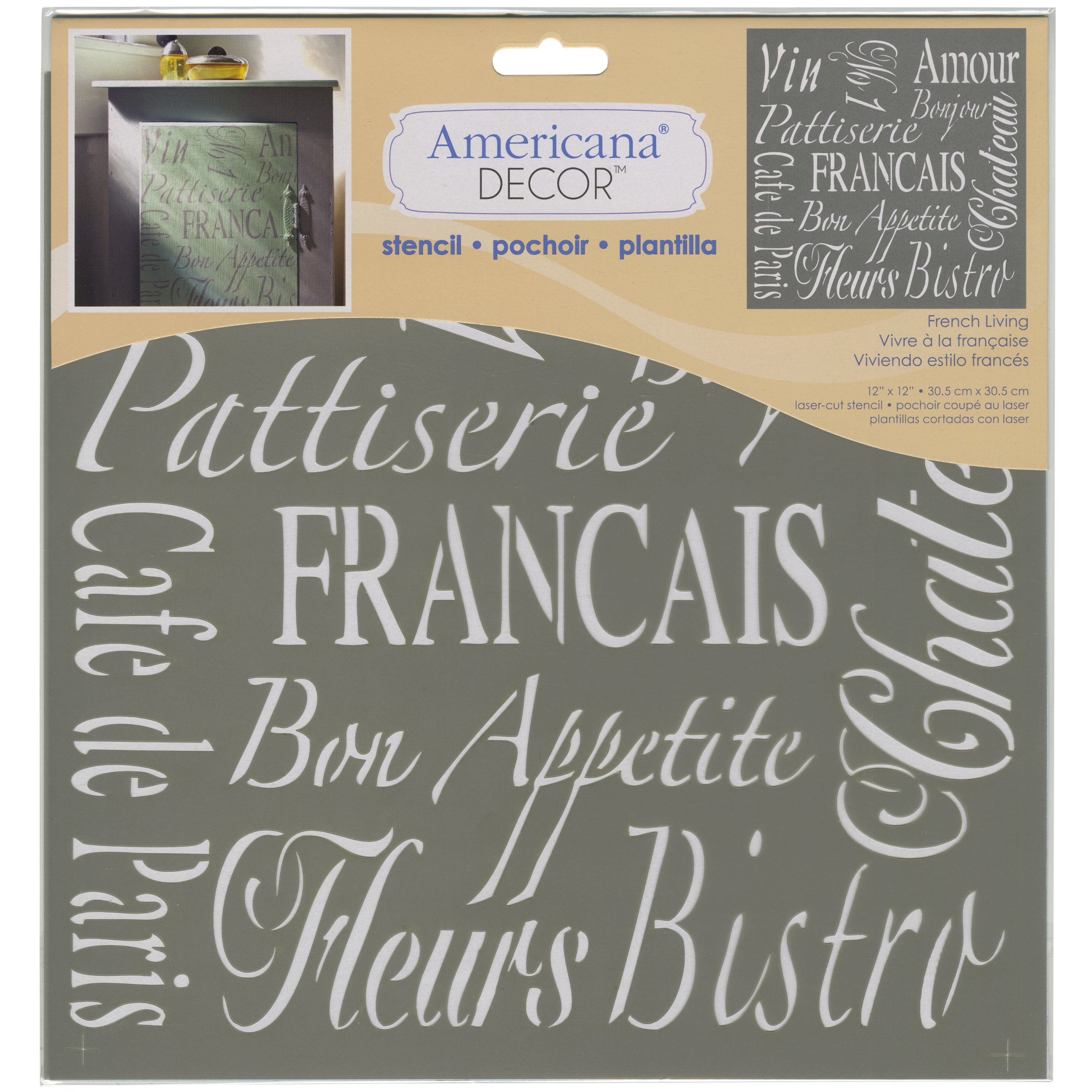Decoart Deco Art Plastic Americana Stencil 12-Inch X 12-Inch-French Living