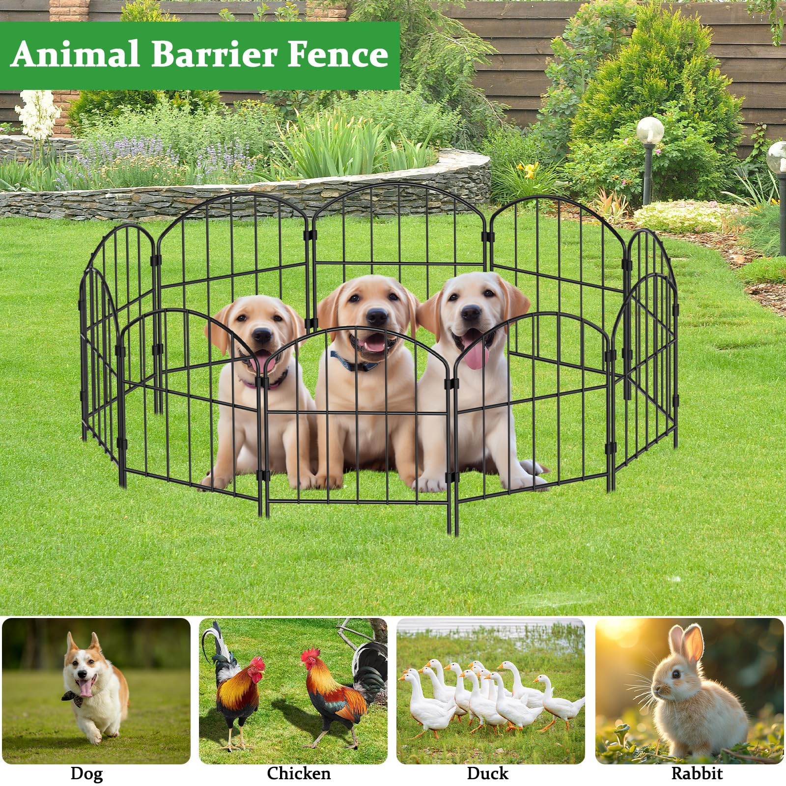 LIANTRAL 28 Pezzi Recinzione per Animali in Metallo, Recinzione Decorativa da Giardino a Innesto 41 cm x 9 m, Design Curvo, Antiruggine, Nessuna Necessità di Scavi, Recinzione per Cani e Conigli