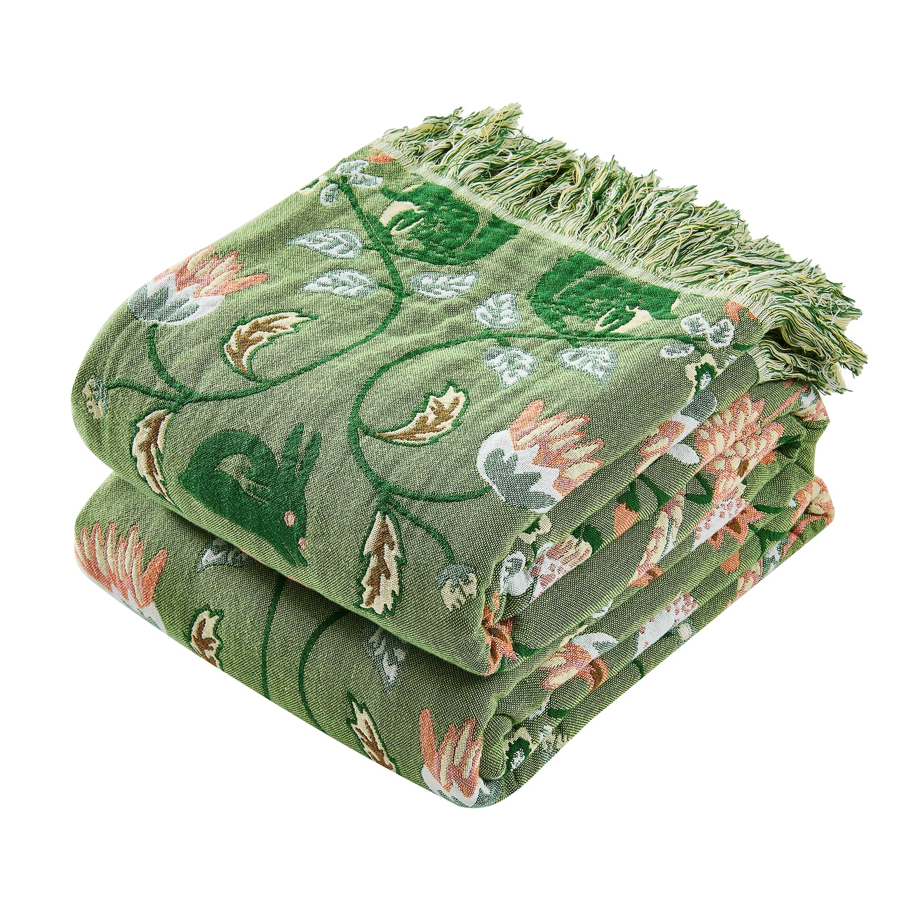 VANJOROY Bohemian Sofa Extra Large Bed Throw Blanket Super King-230x275cm, 100% Organic Cotton Soft Double-sided Throw for 3 4 seater Settees Couch and Bedspread.Green