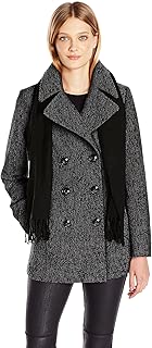 London Fog Women's Double Breasted Peacoat with Scarf