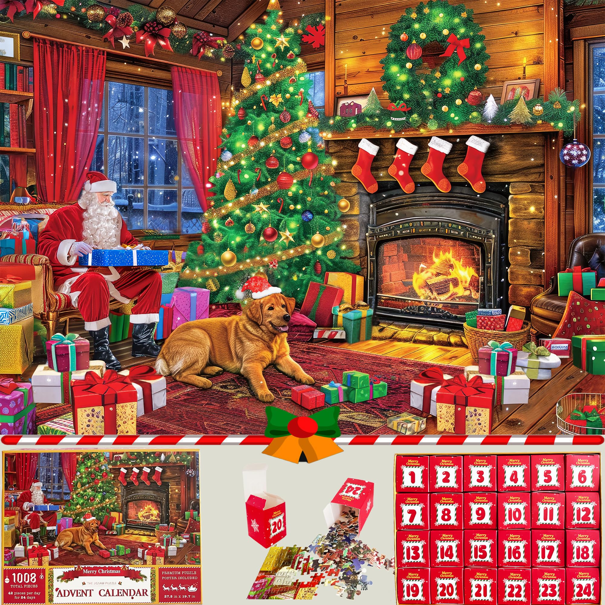 Puzzle Advent Calendar 2024 for Christmas, 1008PCS Holiday Advent Puzzles Calendar, 24 Days Countdown Advent Jigsaw Puzzle for Adults, Santa Puzzles Christmas Wall Decoration (27.56 x 19.68 Inch)
