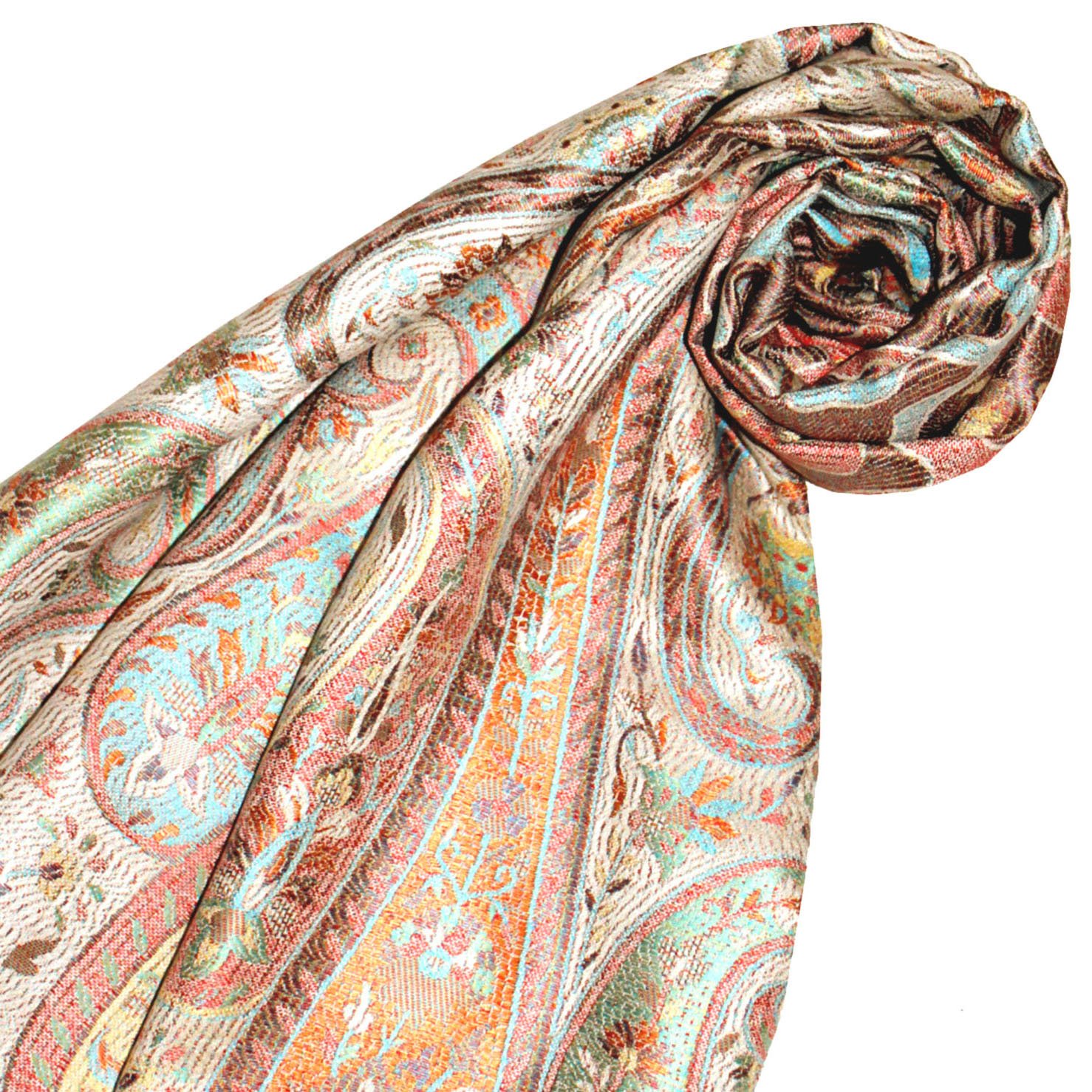 Lorenzo Cana Pashmina - Sciarpa in tessuto jacquard, 100% seta, motivo Paisley, in seta pashmina, multicolore, 70 x 190 cm