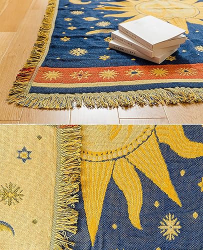 Miniatura 6 de Manta estilo hippie con diseño celestial de estrellas, sol y luna, reversible, de doble cara, de algodón, para decoración del hogar, ropa de cama,