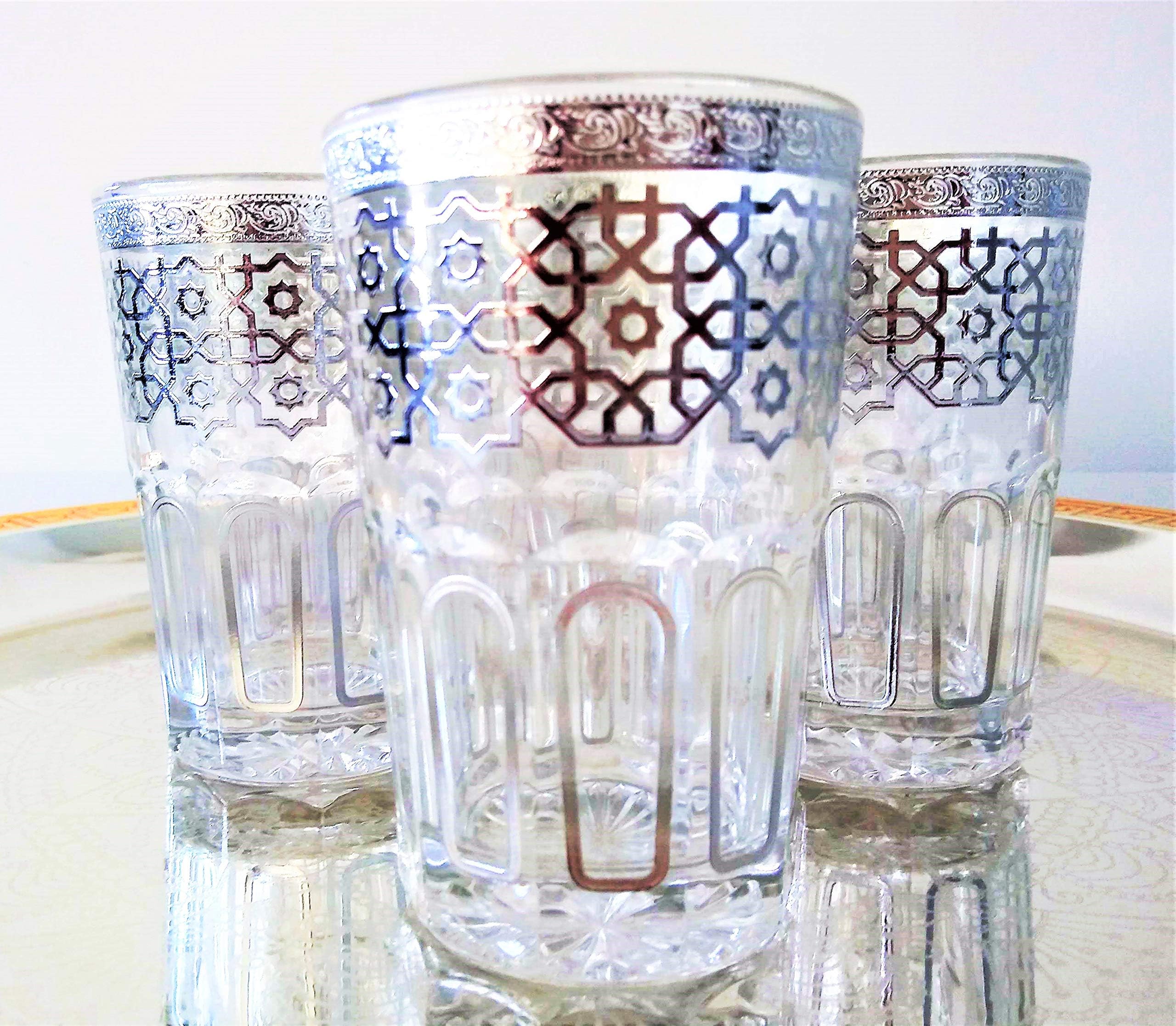 Mystery Souk Set of 6 Moroccan Tea Glasses with Silver Details