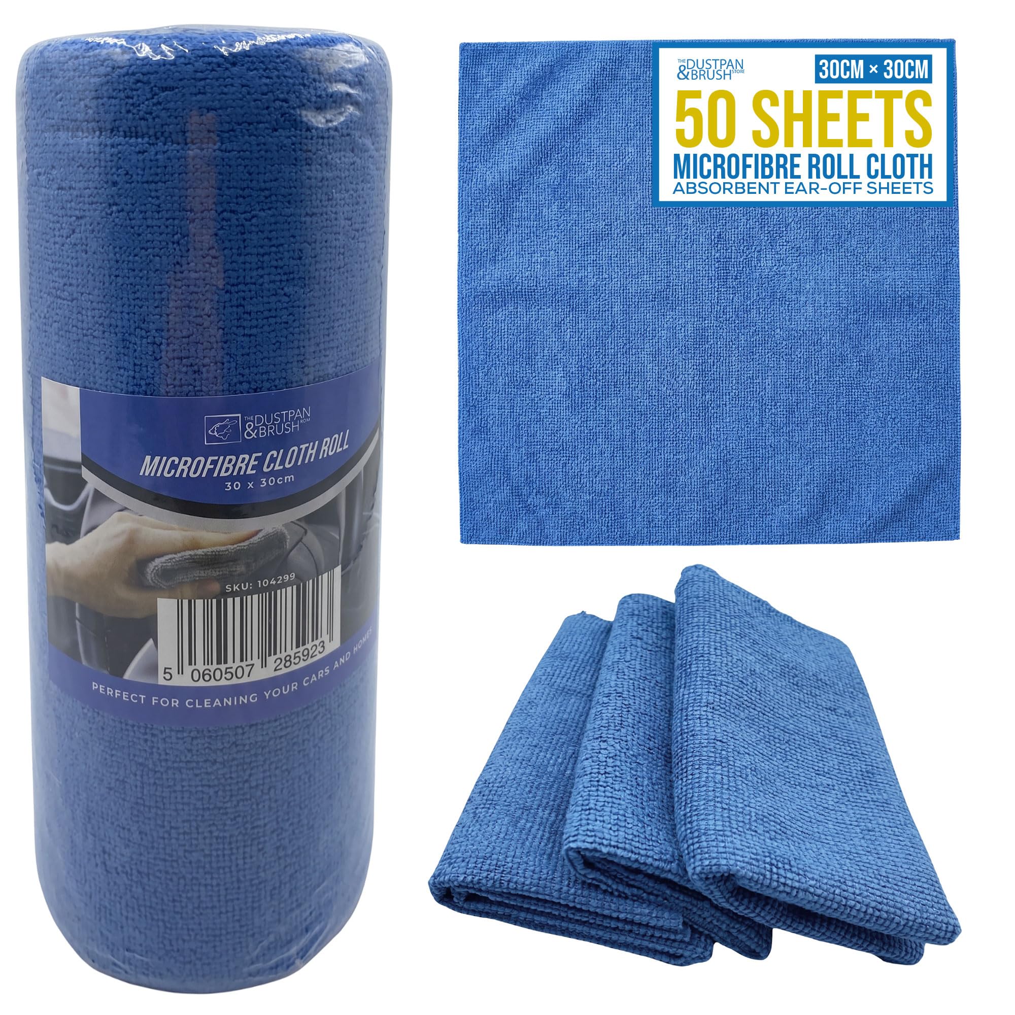 Microfibre Cloth Roll - Pack of 50, Easy Tear-Off Design, Lint Free Cloth, Super Absorbent, Very Soft Cleaning Cloths for Home, Kitchen, Office, Electronics, Car Cleaning (BLUE)