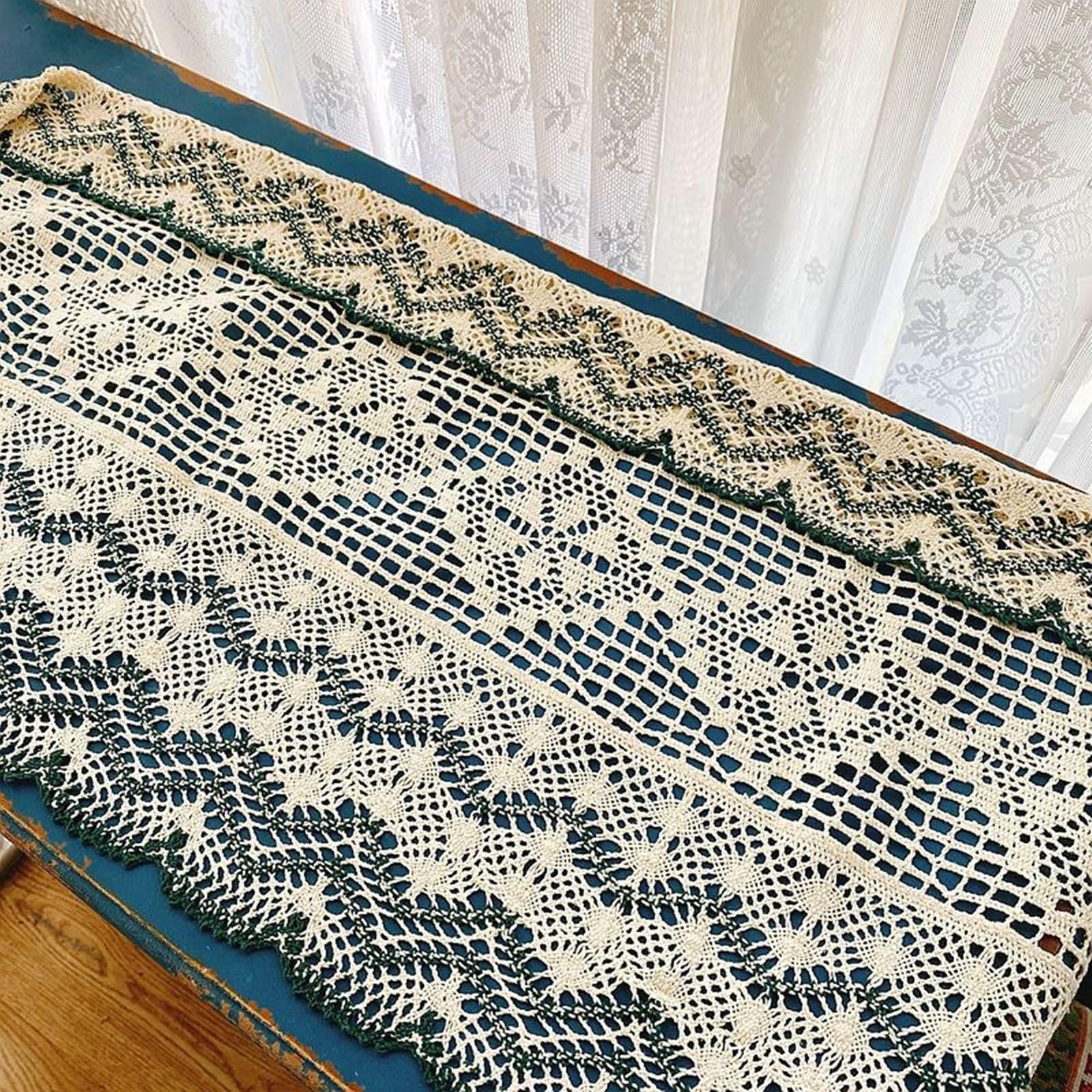 Beige Grün Scheibengardine 1er, Hohl Häkeln Spitze Voile, HxB 180x45cm