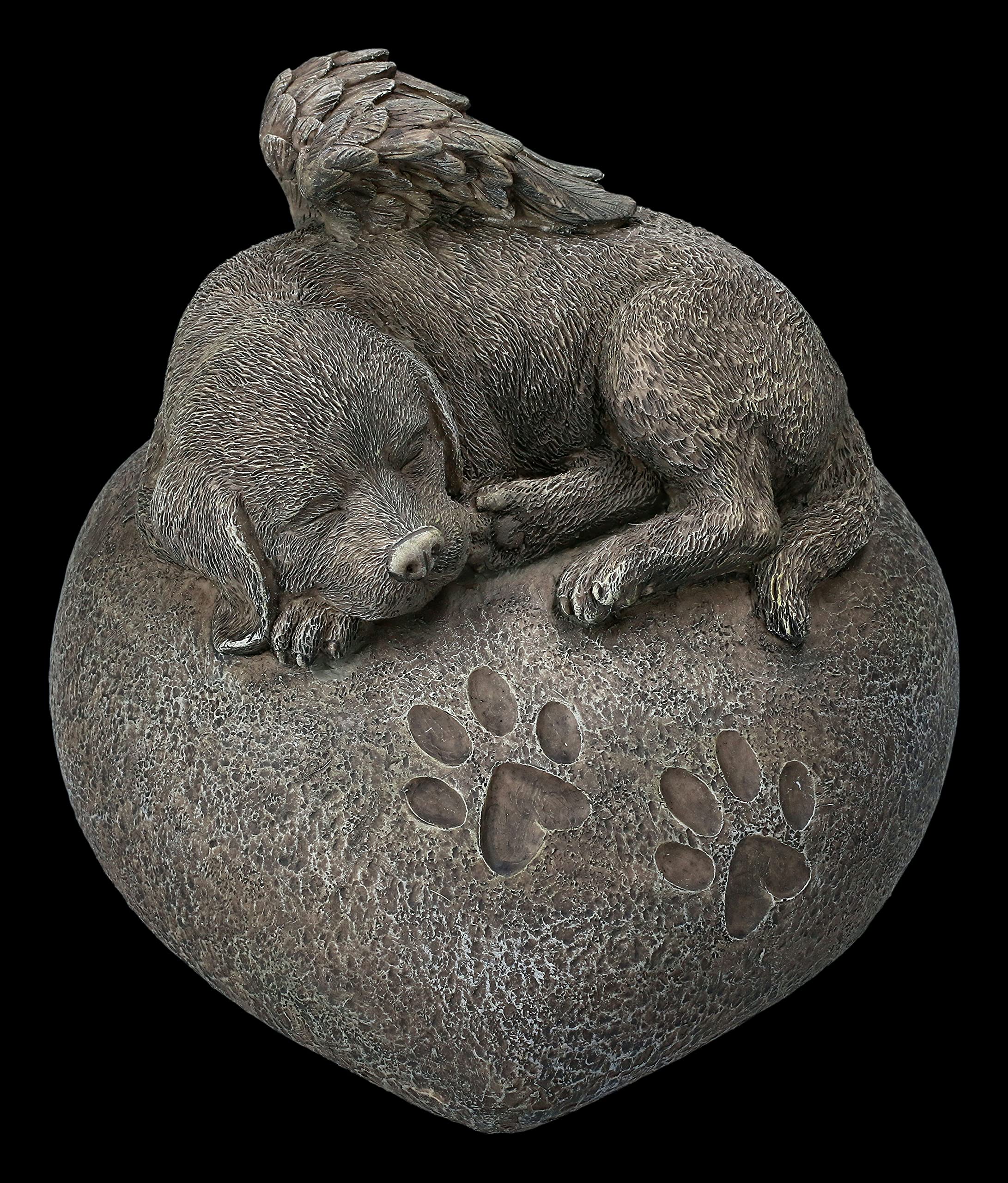 Figuras Shop GmbH Tier-Urne - Hunde-Engel sobre el corazón en Steinoptik - Hunde-Urne, handbemalt