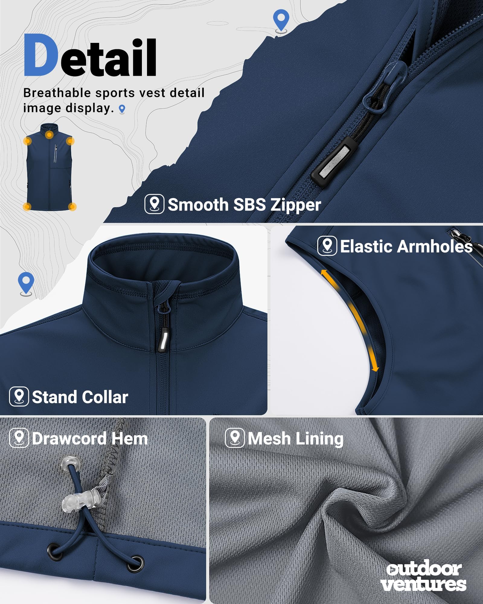 Outdoor Ventures Softshell Weste Herren Outdoor Fahrradweste Wasserdicht Winddichte Ärmellose Jacke Full Zip Atmungsaktive Laufweste