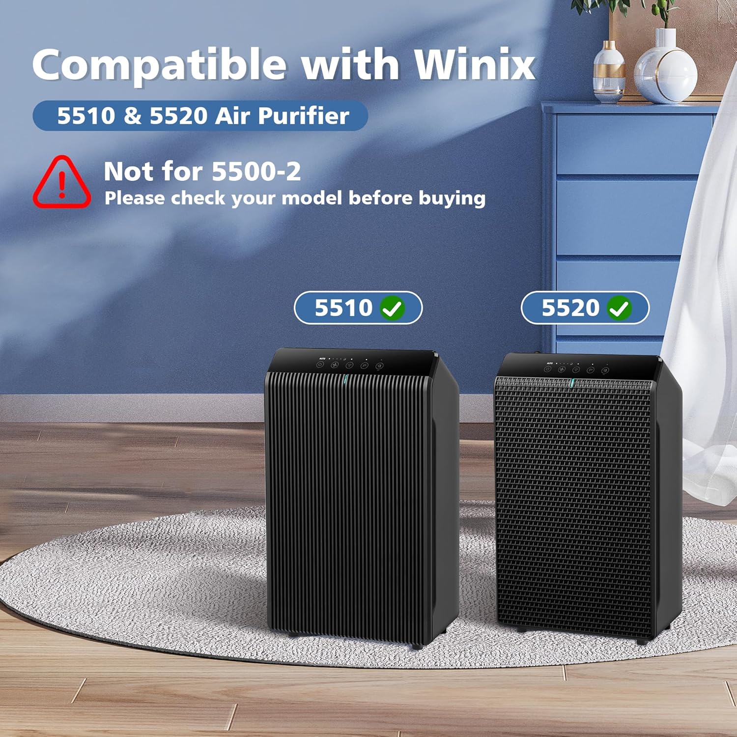 5510 5520 Replacement Filter Q Compatible with Winix 5510/5520 Air Purifier, HEPA and Deodorization Activated Carbon Filter Combo, Part# 1712-0123-00 (2 Set) - Image 2