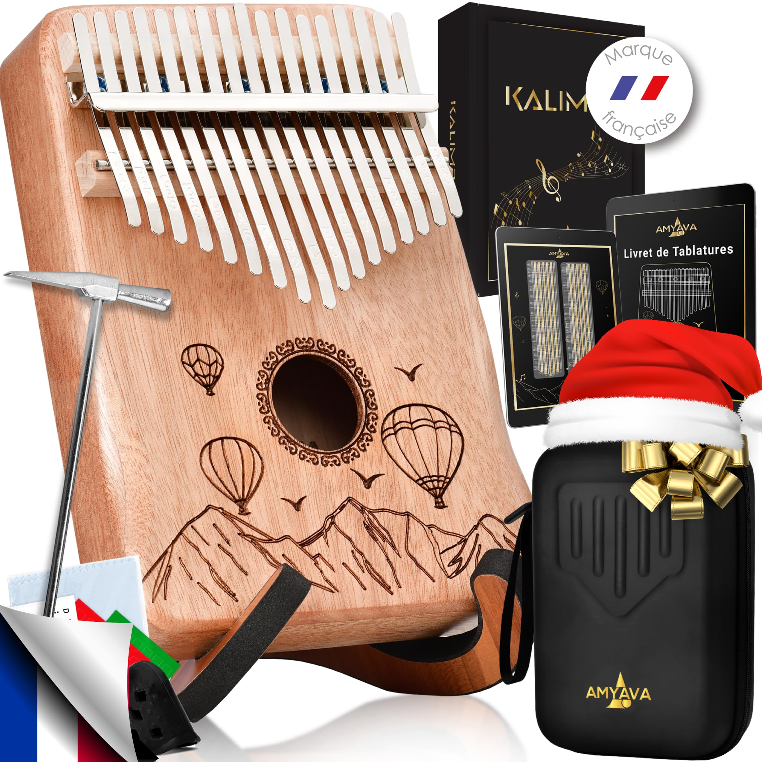Kalimba Instrumento infantil, adulto de 17 hojas de madera de caoba barnizada con grabado-madera de calidad superior adecuado para principiantes-caja de regalo musical completa con ebook partituras en